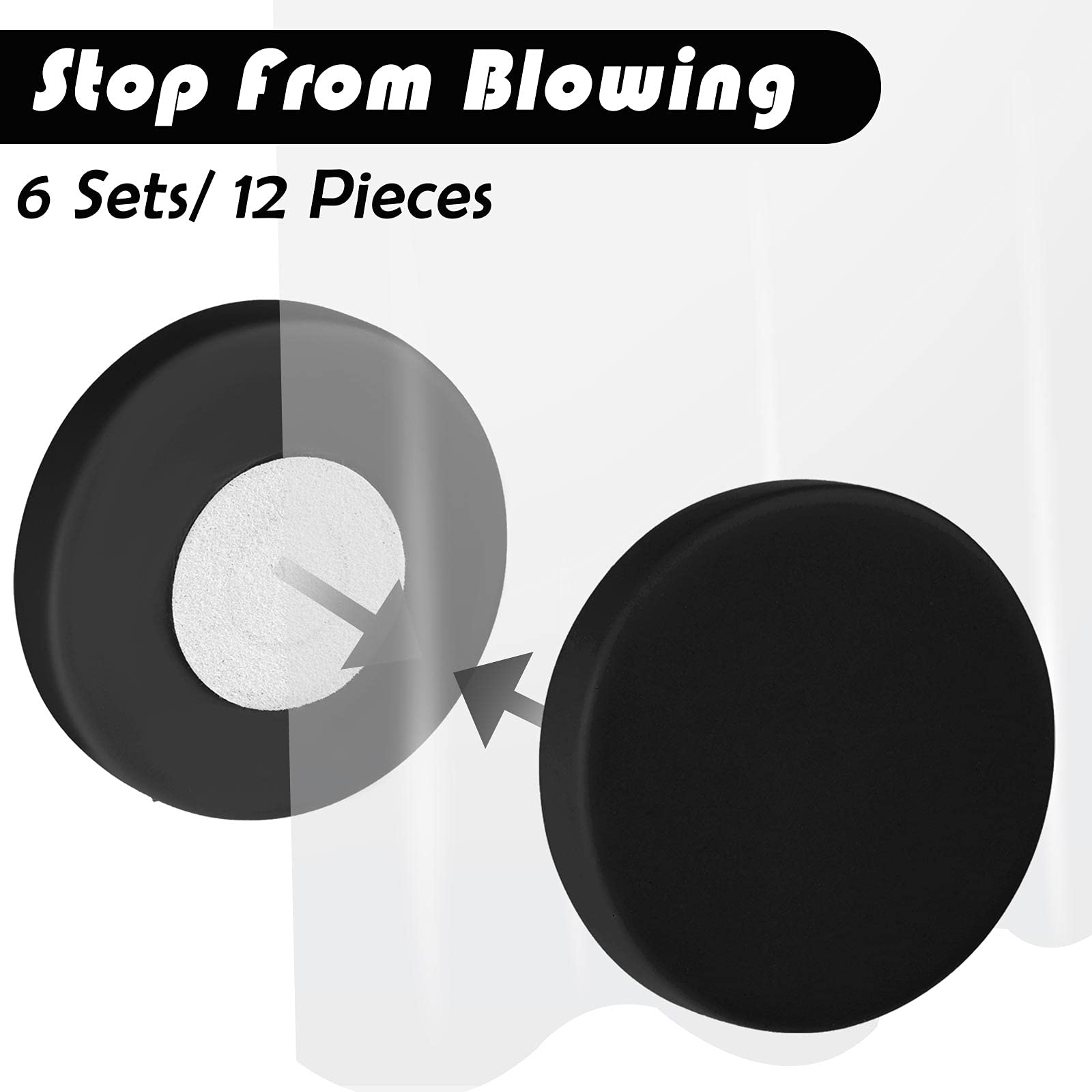 Jetec 6 Pairs Waterproof Magnetic Shower Curtain Weights - Prevent Curtain Liner from Blowing, No Sew Round Tablecloth Magnets for Bathroom, Kitchen & Outdoor Use (Black)