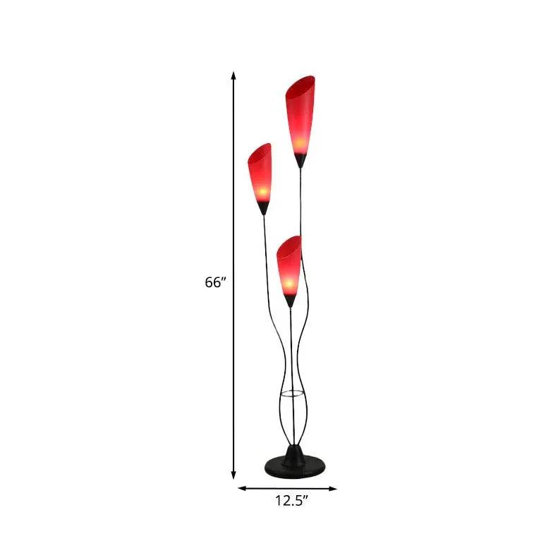 3-Head Red Petal Arc Floor Lamp - Modern Lighting for Living Room, Bedroom & Office Decor