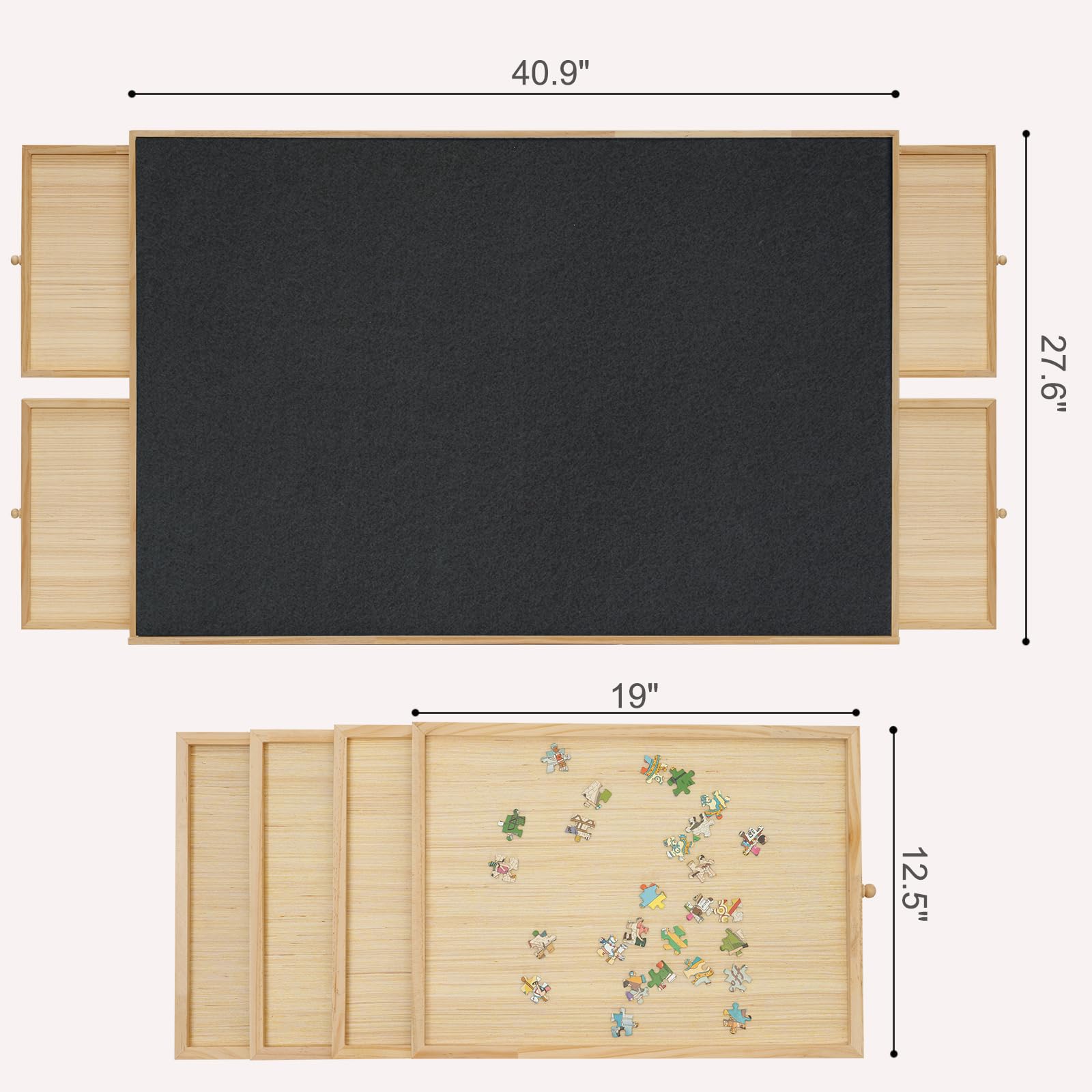 2000-Piece Felt Puzzle Board with 4 Drawers & Cover - 2-in-1 Adjustable Tilt Puzzle Table - 41