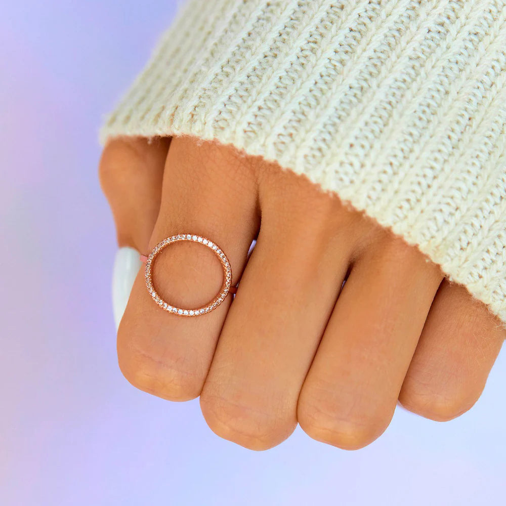 Pave Open Circle Ring Size 7 - Dainty Stackable Gold Ring for Women, Perfect for Everyday Wear & Gift Giving