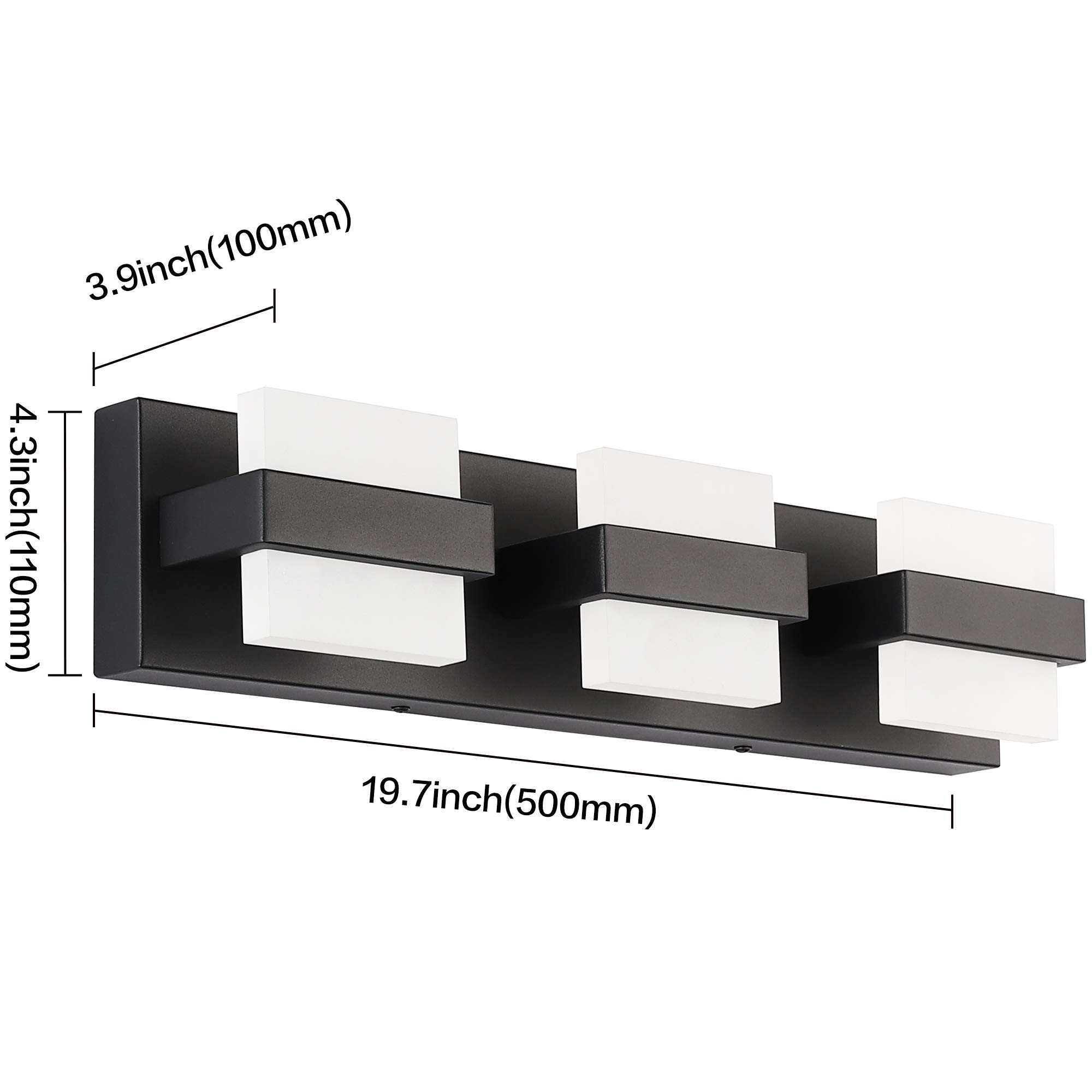 SOLFART 3-Light Black Modern LED Bathroom Vanity Light Fixture - 20 Inch Non-Dimmable White Light for Mirror - Perfect for Bathroom Makeup & Shaving Lighting