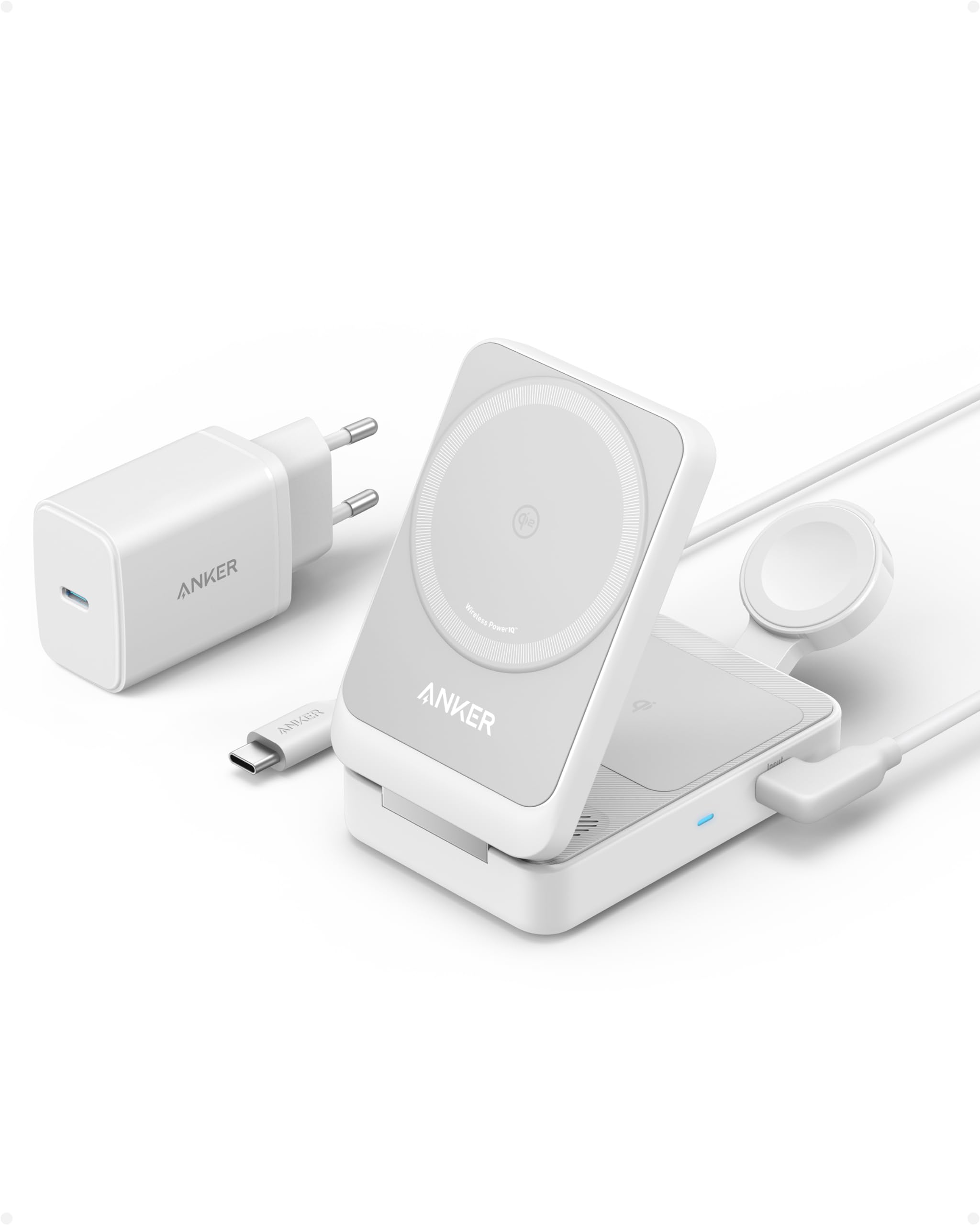 Anker MagGo 3-in-1 Wireless Charging Station with Qi2 & MagSafe Certification - 15W Fast Charging Dock for iPhone 15/14/13, Apple Watch & AirPods (Includes 40W USB-C Adapter) | Perfect for Home, Office & Travel Charging
