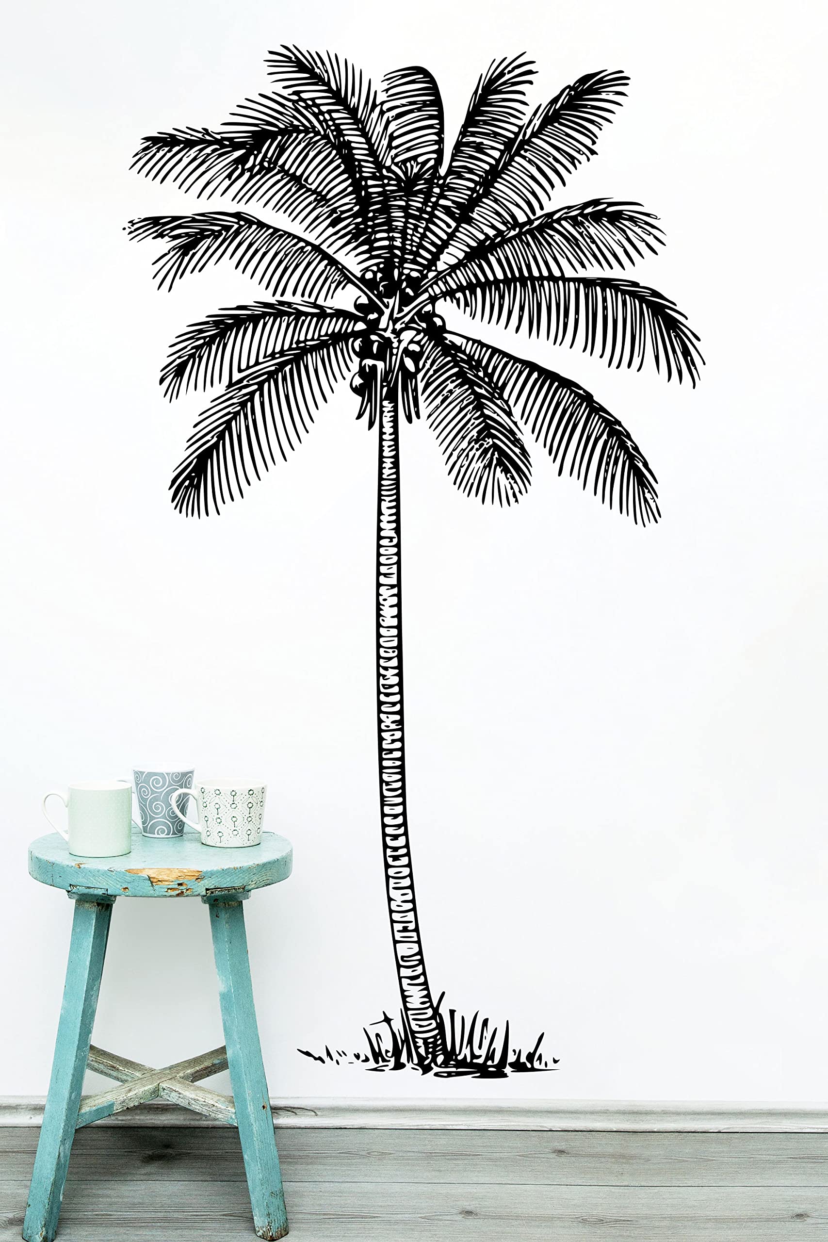 Tropical Palm Tree Wall Decal - Coconut Sticker for Bedroom, Bathroom & Nursery Decor (Black)