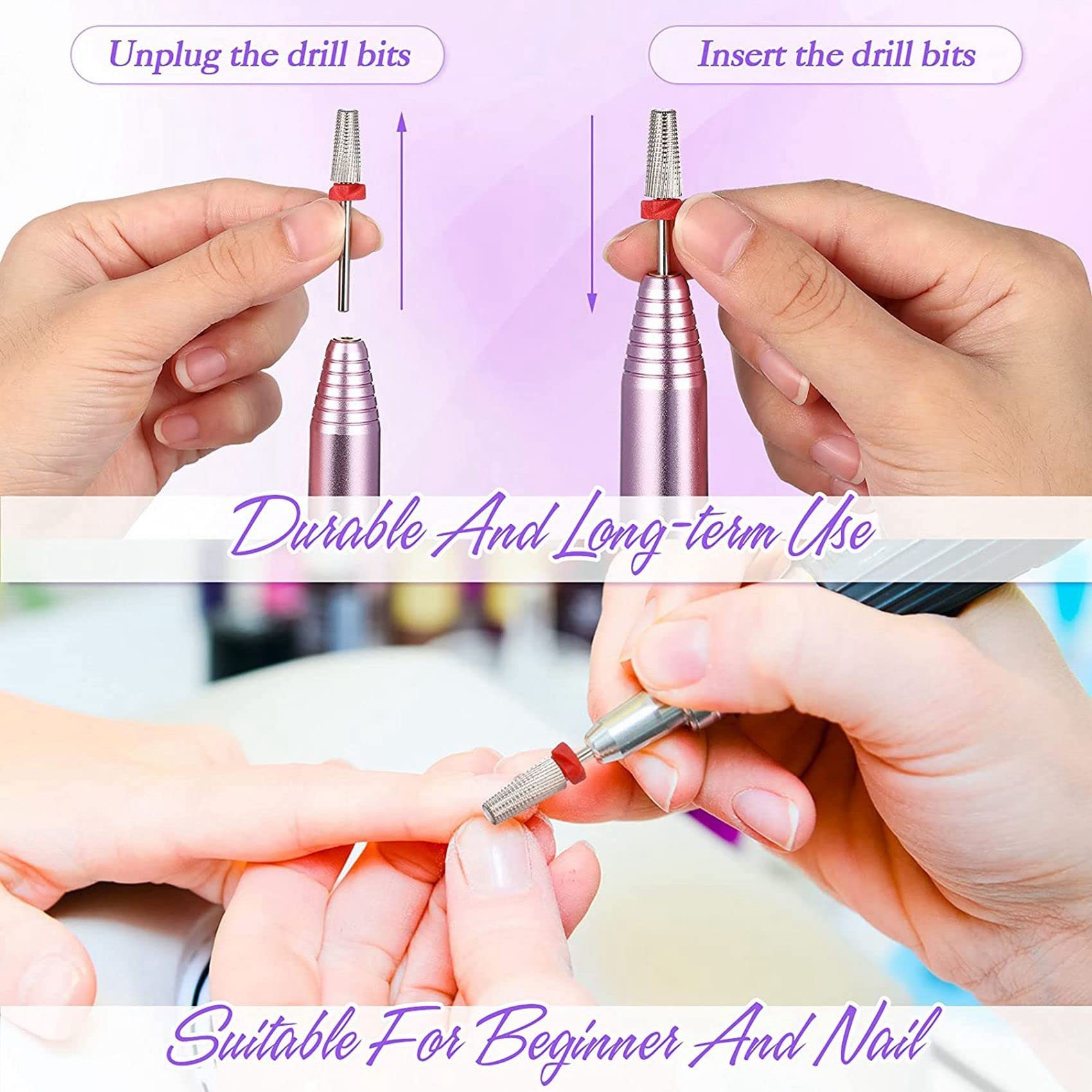 Nicfaky 3-Piece Nail Drill Bit Set - 5-in-1 Multi-Function Carbide Tapered Shaping Bits for Professional Manicure & Pedicure - Compatible with Left & Right Hand Use - Perfect for Salon, Home Nail Care & DIY Gel Polish Application