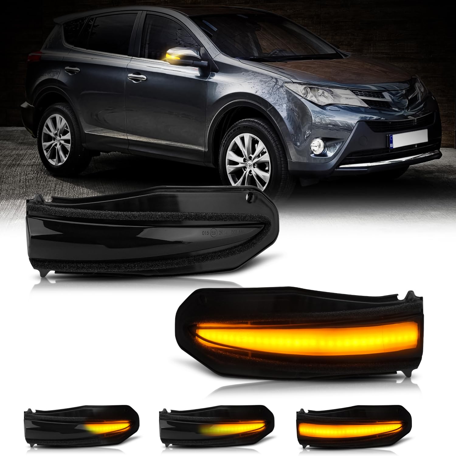 D-Lumina Sequential LED Side Mirror Turn Signal Lights - Smoked Lens Compatible with 2014-2023 Toyota 4Runner, 2014-2019 Highlander, 2013-2018 RAV4, 2015-2018 Noah - Dynamic Mirror Marker Light Indicator Lamp (Pack of 2) - Upgrade Your Vehicle's Safety & Style for Night Driving & Custom Look
