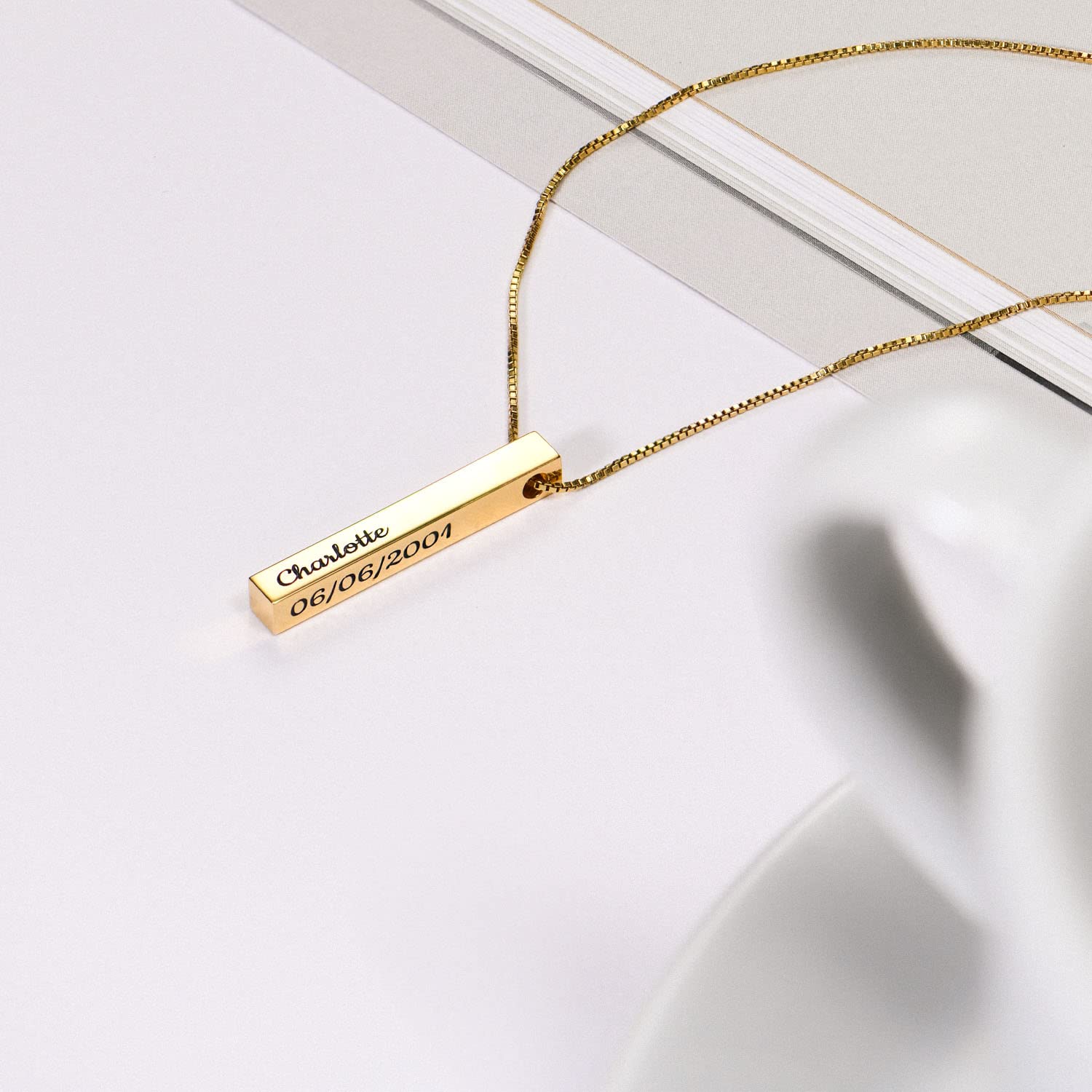 Personalized 3D Diamond Bar Necklace with Custom Name Engraving - Elegant Jewelry Gift for Women, Mom, Wife - Perfect for Mother's Day, Christmas, Anniversary & Special Occasions | Everyday Wear, Date Nights, Formal Events