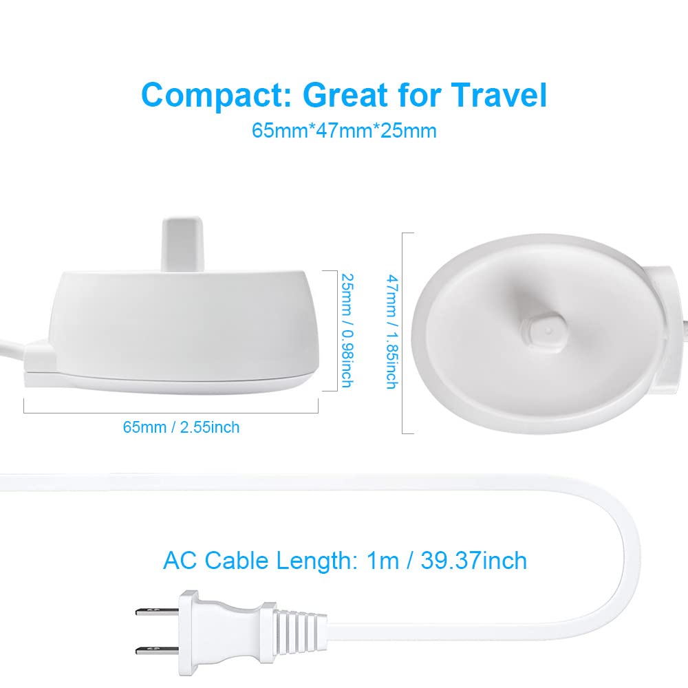 Oral B Electric Toothbrush Replacement Charger - Waterproof IPX7, Safe & Compatible with Braun 3757 & Most Models - Portable Travel Charging Base for Home, Office & Vacation Use