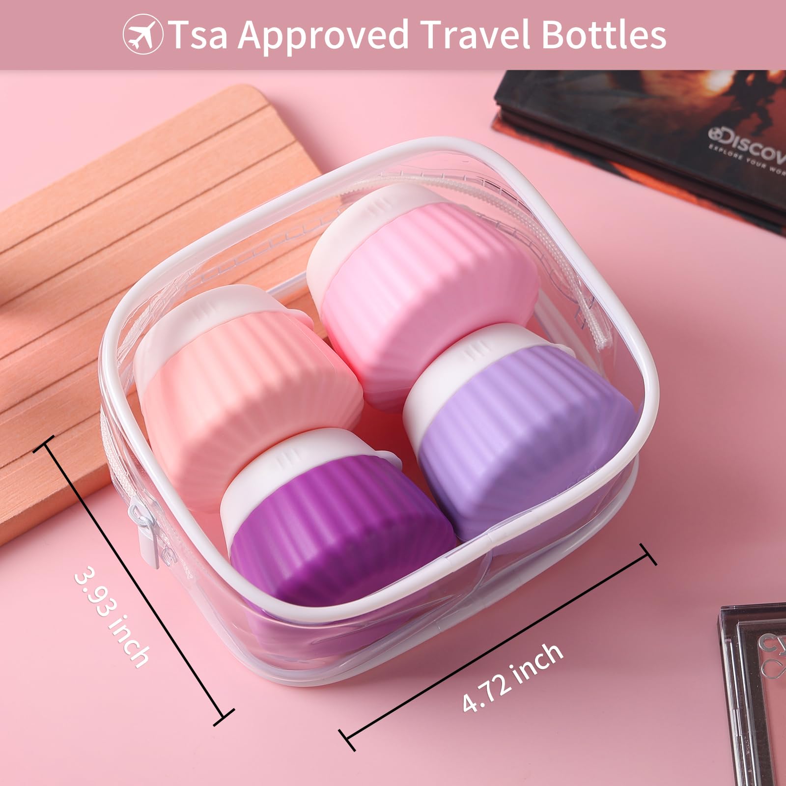 TSA Approved Silicone Travel Containers for Toiletries - Leak Proof Cream Jars for Liquid Cosmetic, Face & Body Cream | Travel Essentials Kit with Clear Bag & Labels | Perfect for Air Travel, Gym & Vacation Packing