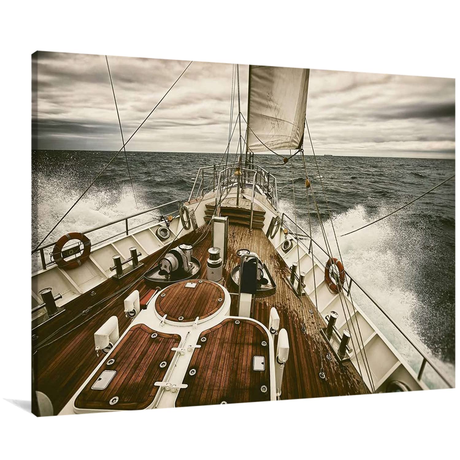 Sailboat Sailing Canvas Wall Art Print - Framed Boat Over the Sea Painting - Ready to Hang Home Decor for Living Room, Bedroom, Dining Room & Bathroom - 20x30 Inches - Perfect for Coastal & Nautical Theme Decorations