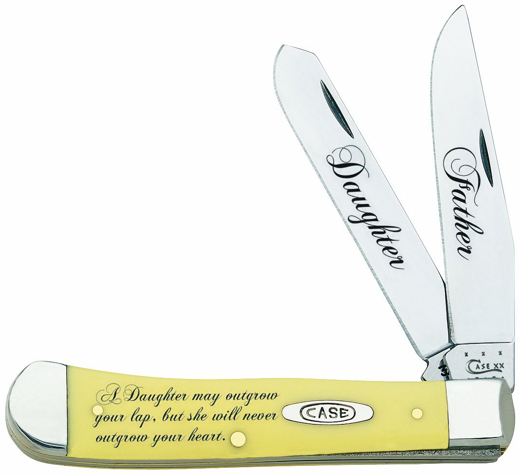 Case XX Knives Father and Daughter Yellow Delrin Trapper Stainless Steel Pocket Knife - CAT-FD/Y - Perfect for Camping, Hiking & Everyday Carry (EDC)