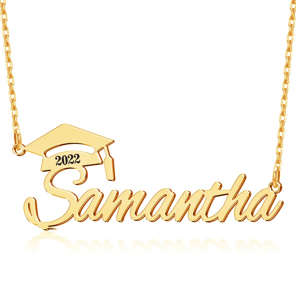 Custom Name Necklace for Graduation Gifts - Personalized Bachelor Cap Pendant in 18K Gold Plated | Perfect College Graduation Jewelry for Her, Friends & Loved Ones | Great for Commencement Ceremonies & Graduation Parties