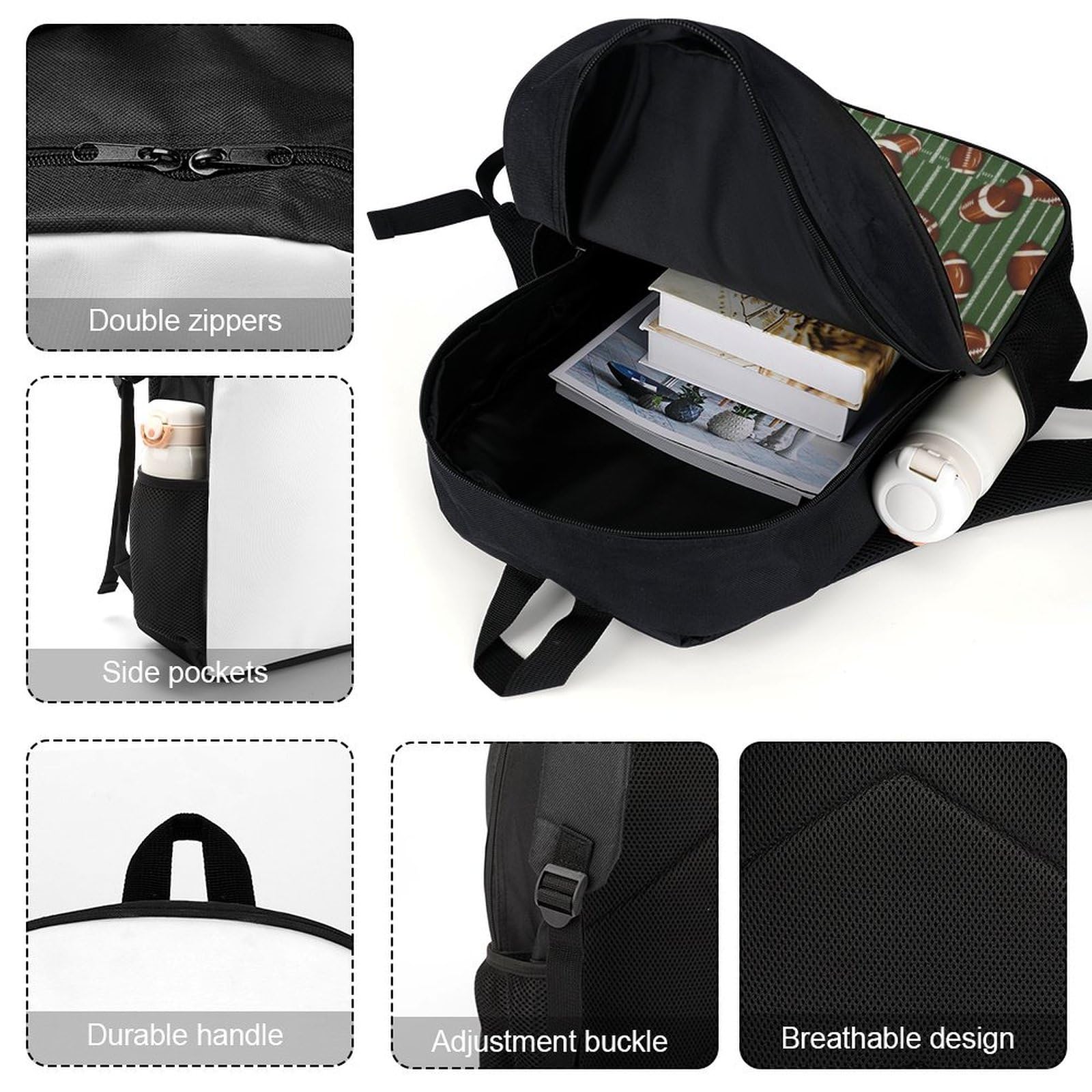 IOEDTHBJ 17 Inch 3D Printed American Football Pattern Backpack - Laptop Computer Bag for School, Work & Travel - Durable Unisex Backpack for Men & Women (Fits 17-Inch Laptops) - Perfect for College, Office & Sports Fans
