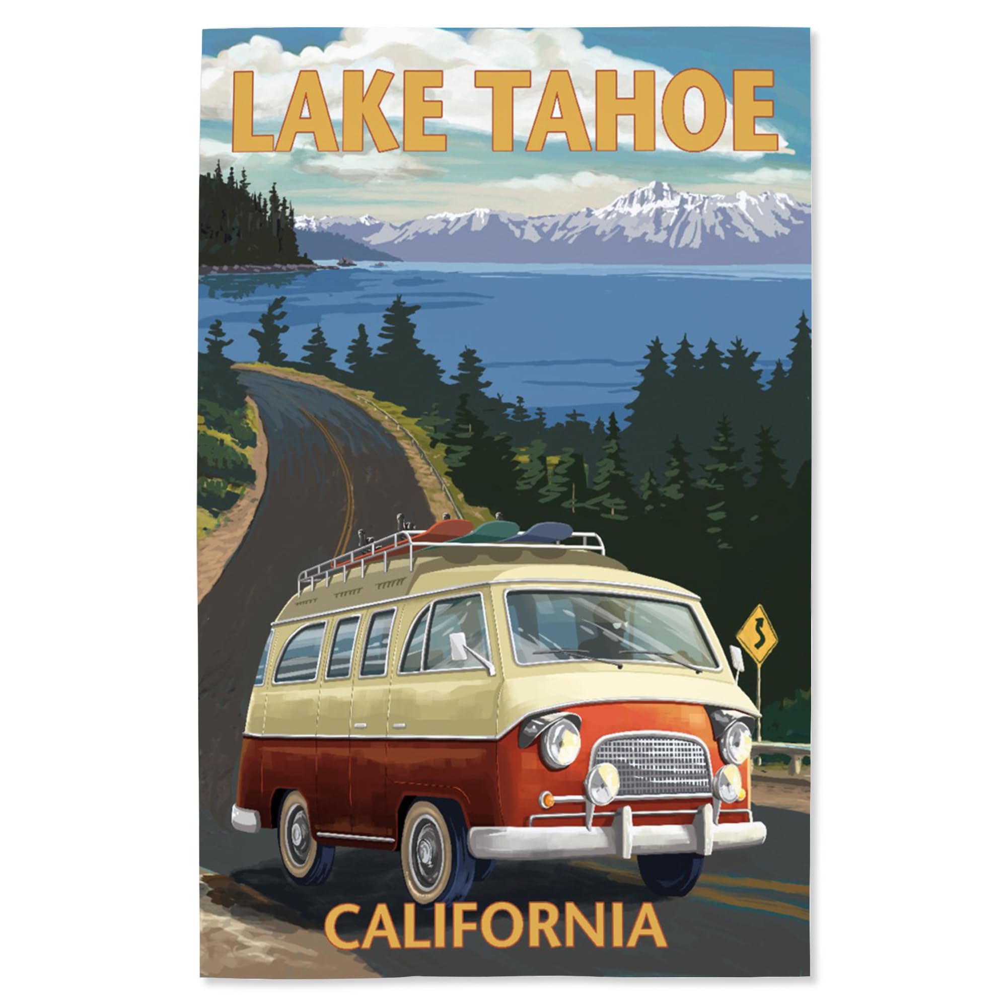 Lantern Press 16x24 Inch Giclee Art Print - Lake Tahoe California Landscape Wall Decor - Vintage Camper Van Poster for Home, Office & Cabin Decor