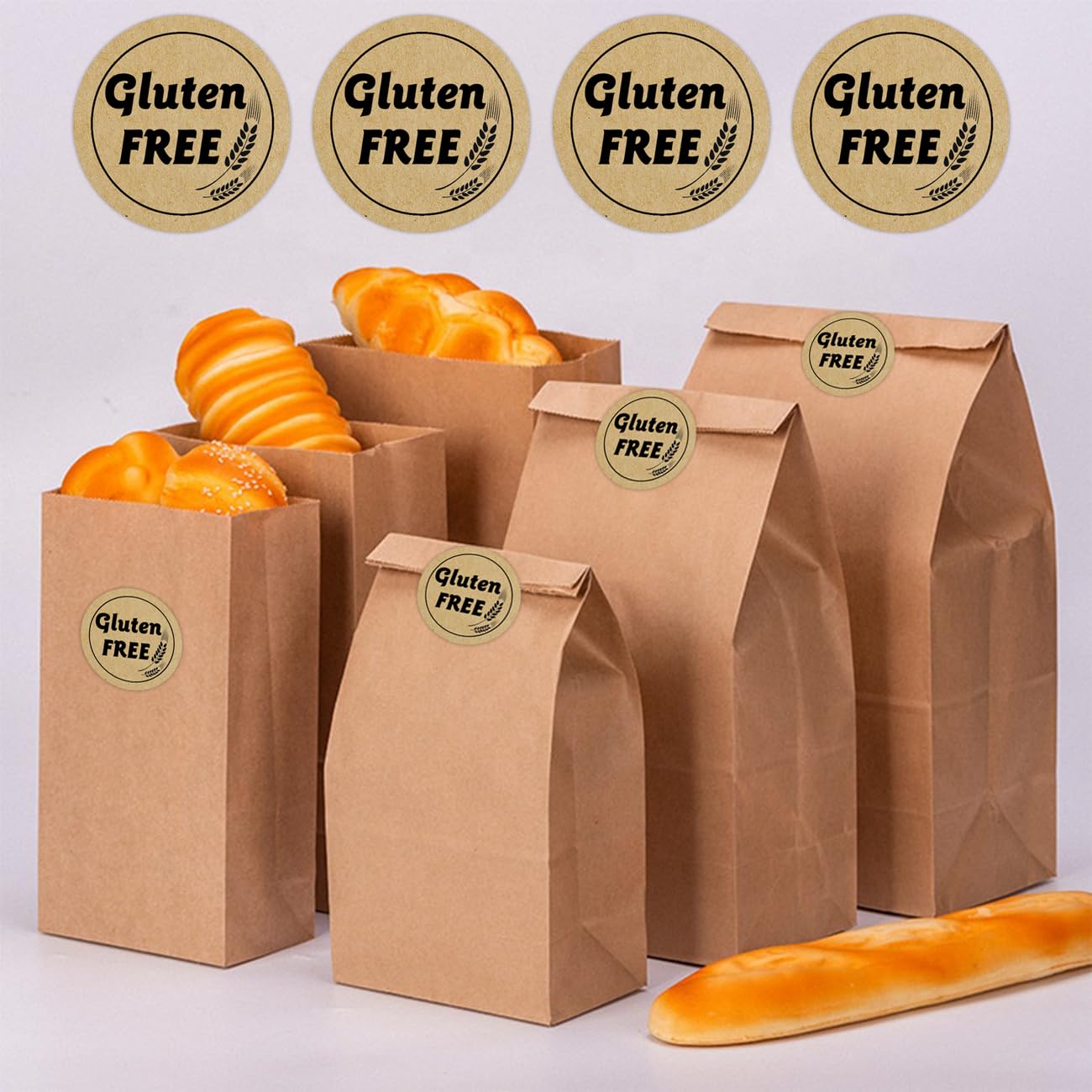 1 Inch Gluten Free Brown Kraft Stickers - 500pcs Rotating Food Labels for Retail Packaging | Ideal for Gluten-Free Bakeries, Health Food Stores & Meal Prep Containers