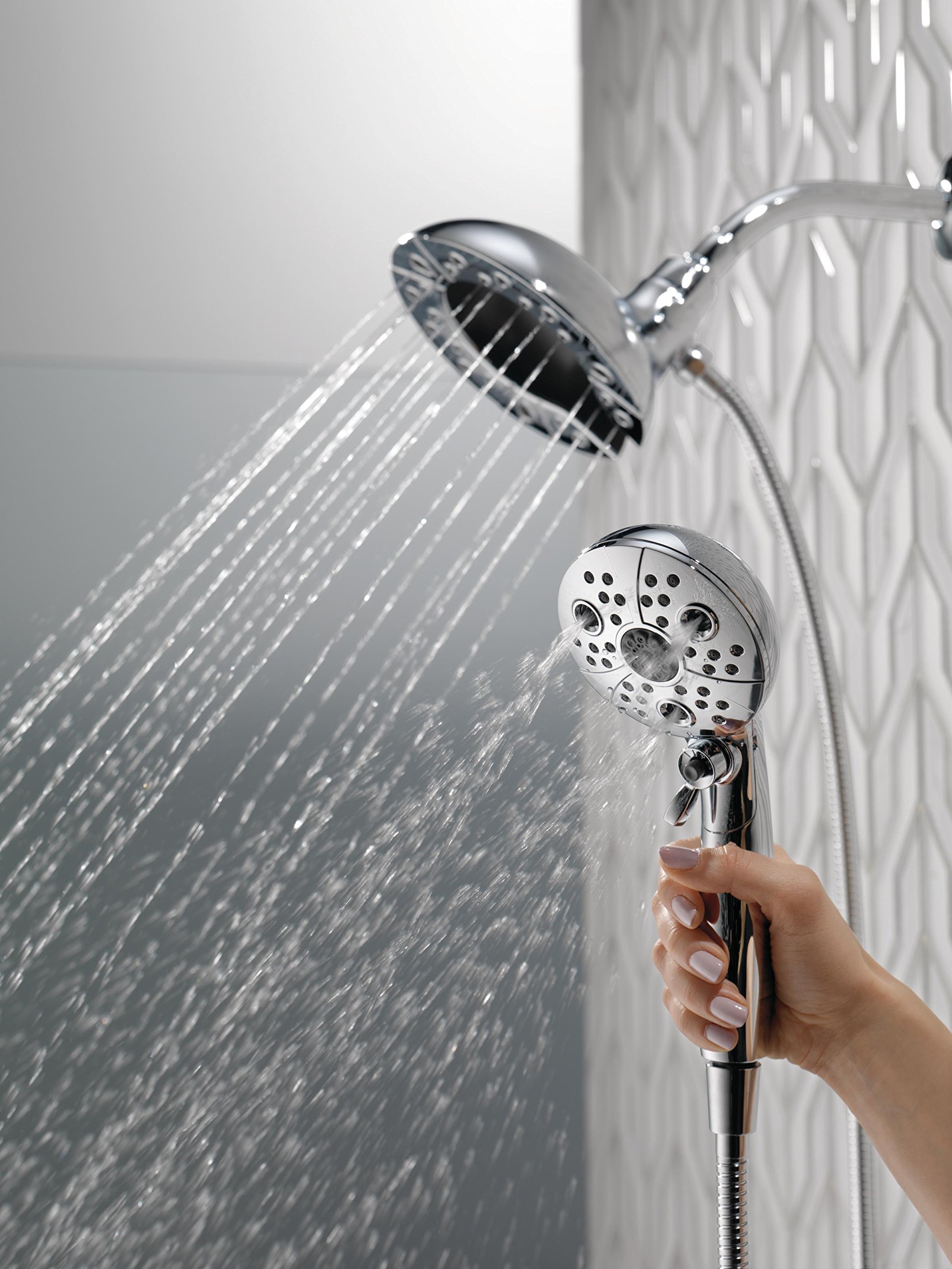 Delta Faucet 5-Spray In2ition Dual Shower Head with Handheld Spray - H2Okinetic Technology, Magnetic Docking, 1.75 GPM Water Flow, Chrome Finish (Model 58480-PK) - Perfect for Spa-Like Showers, Bathroom Upgrades & Water Conservation