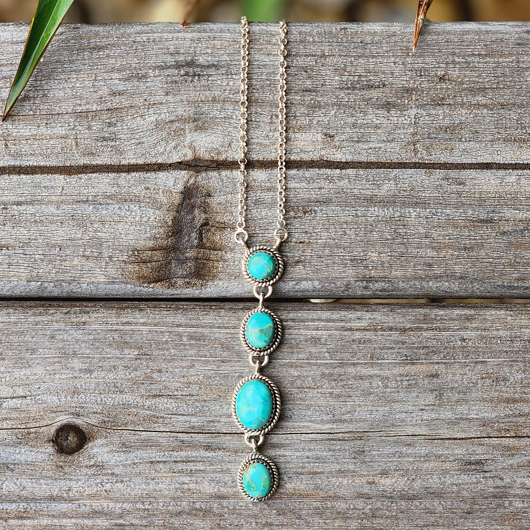Jill 4 Stone Turquoise Lariat Necklace - Elegant Handmade Beaded Jewelry for Women - Perfect for Boho, Casual & Formal Occasions