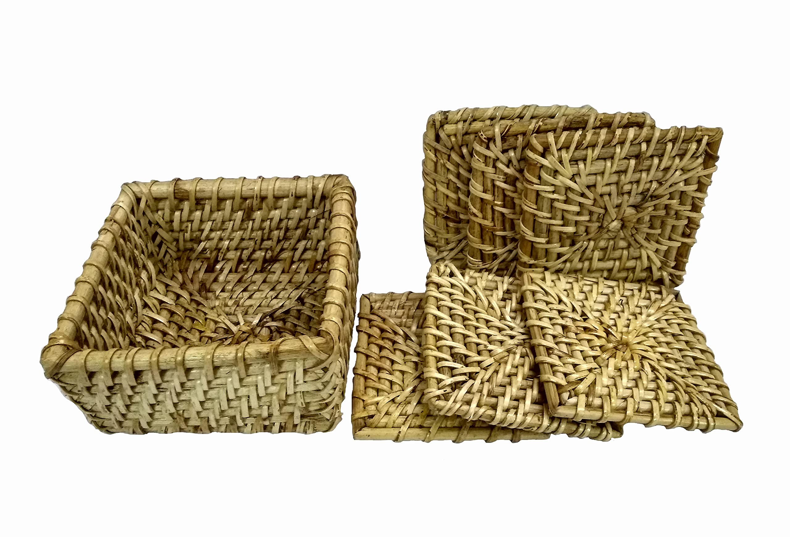 Handmade 6-Piece Natural Rattan Coasters Set - Eco-Friendly Cup & Glass Protectors, Heat-Resistant Table Mats for Hot Pots & Dishes (5 Inch) - Perfect for Dining Table, Coffee Table & Kitchen Decor (LHD-1218)