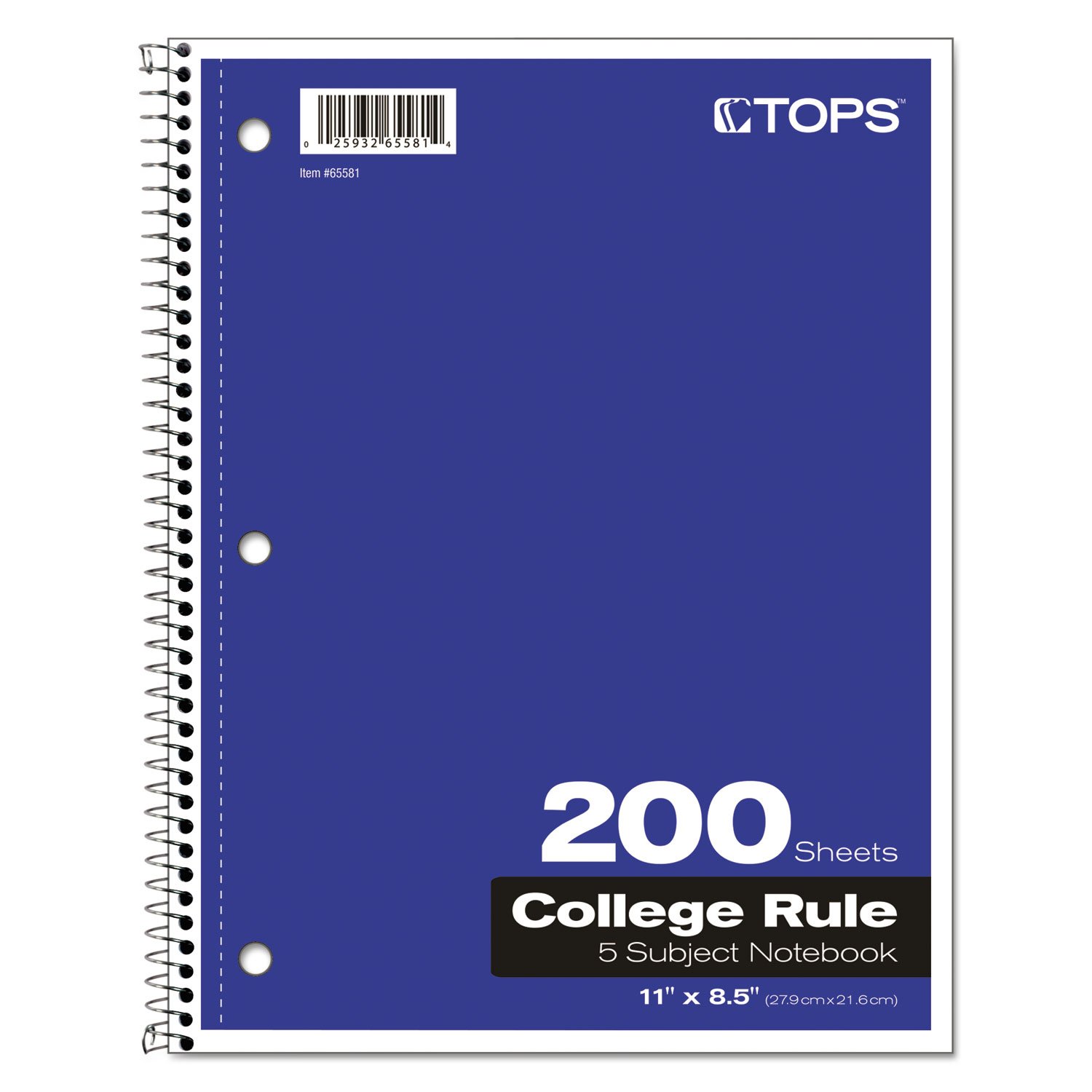 TOPS 65581 Coil Lock Wirebound Notebook - College/Medium Size 11 x 8.5 Inches, 200 Sheets White Paper - Perfect for School, Office & Journaling