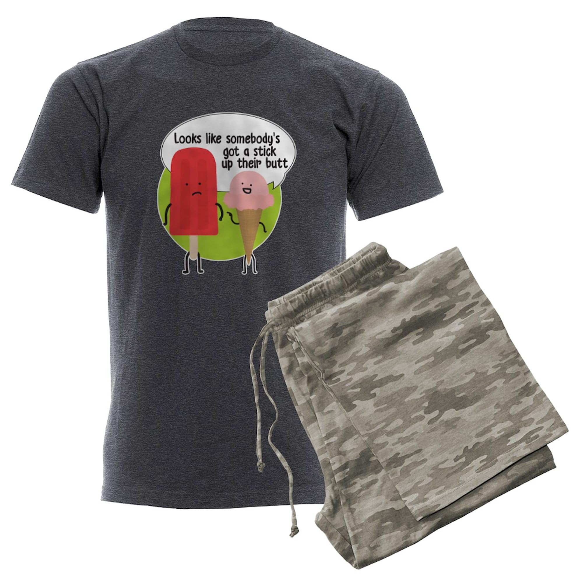 Funny Popsicle Stick Print Men's Charcoal Pajama Set - Soft & Comfortable Sleepwear for Lounge & Gifts - Perfect for Christmas, Birthday & Relaxing at Home