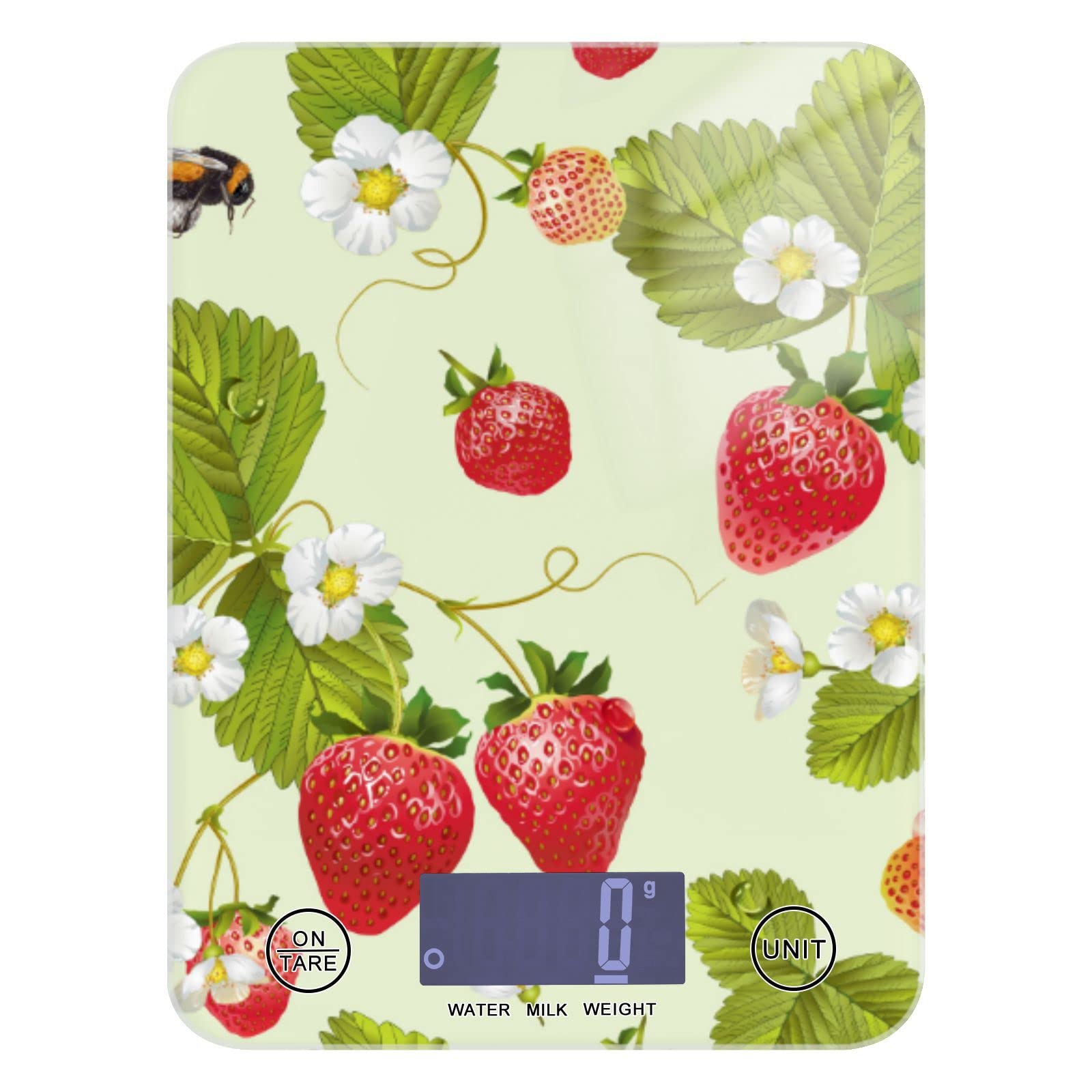 11lb Digital Kitchen Scale with Strawberry Design - Waterproof Food Scale for Ounces & Grams - Perfect for Weight Loss, Coffee, Baking, Cooking & Meal Prep