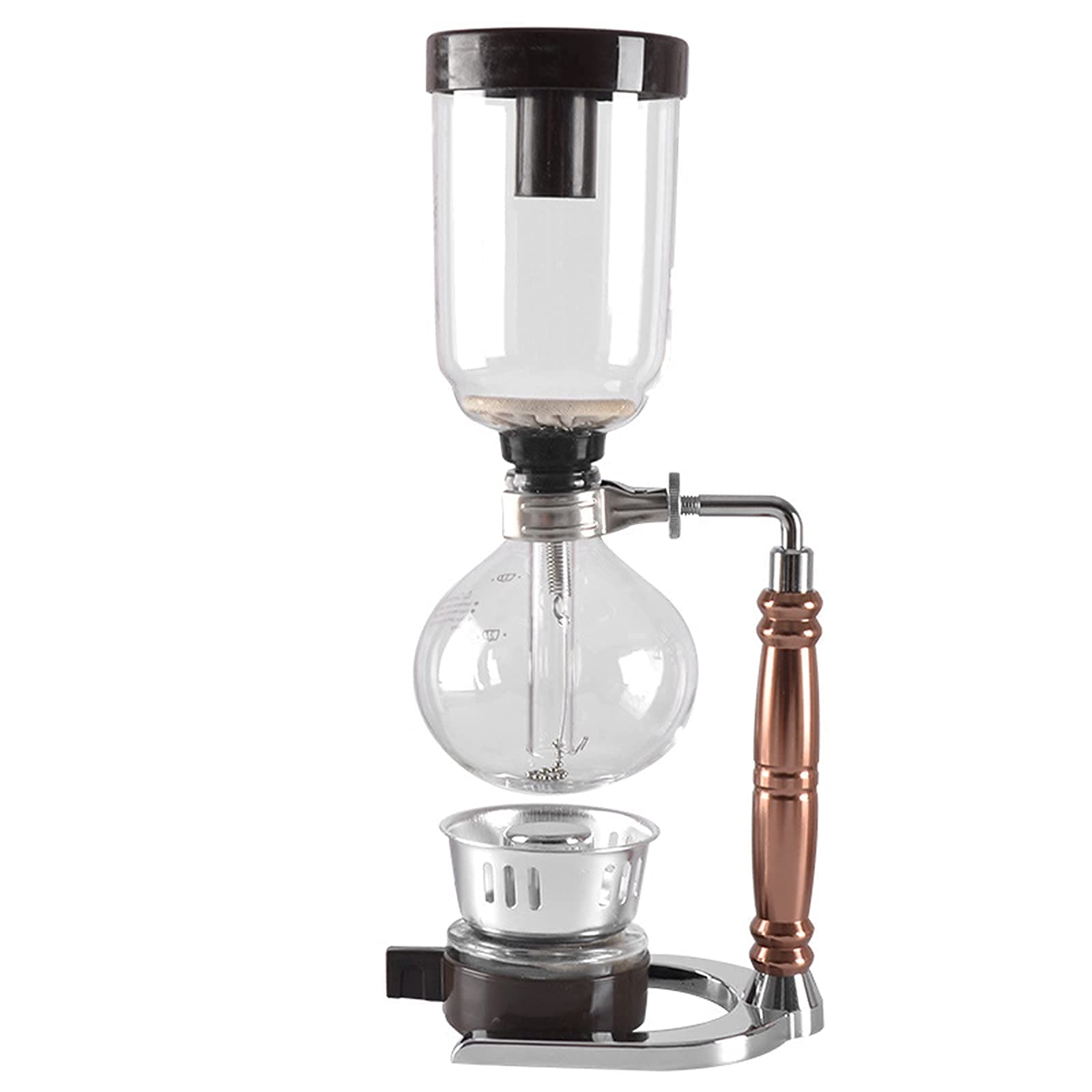 Premium YUNLILI 3-Cup Siphon Coffee Maker - Japanese Style Vacuum Glass Syphon Brewer with Gold Filter (Silver) for Home Barista & Coffee Enthusiasts - Perfect for Specialty Coffee Brewing & Gift Giving