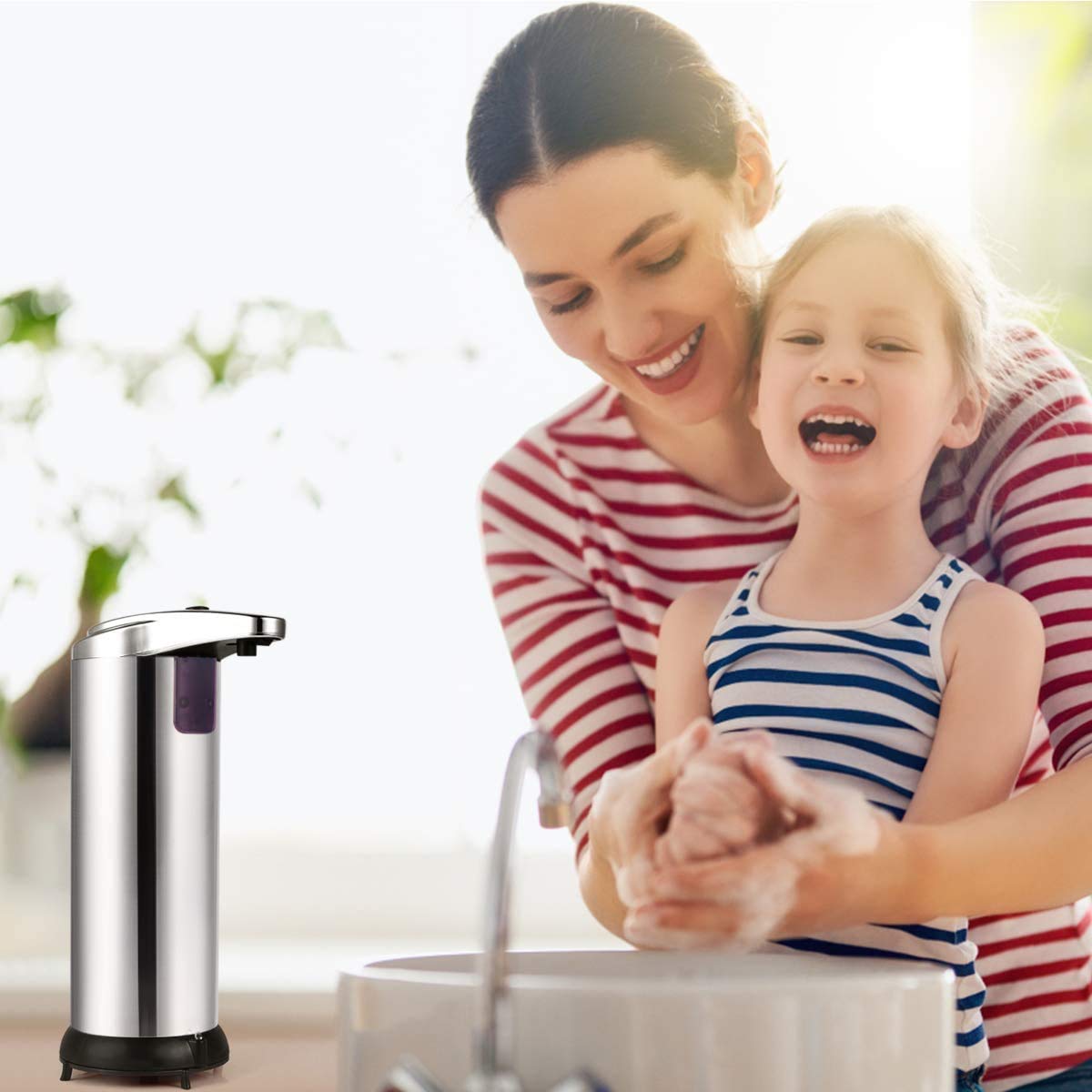 Automatic Infrared Touchless Soap Dispenser with Visible Window - Upgraded Stainless Steel Waterproof Base for Bathroom, Kitchen, Hotel & Restaurant | Hands-Free Sanitation Solution for Home, Office and Public Spaces