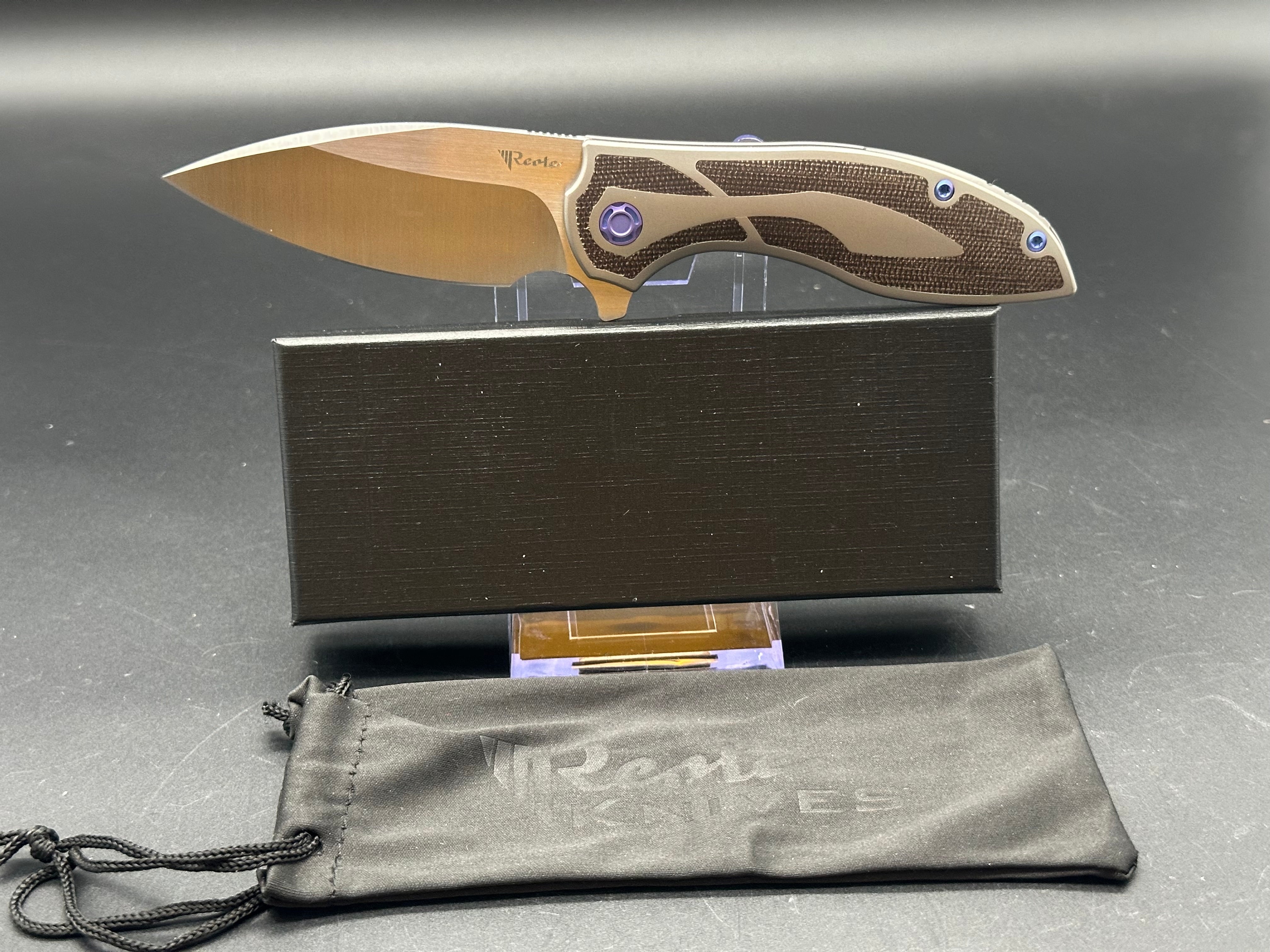 Reate Iron Frame Lock Flipper Knife - Premium Brown Micarta Handle - EDC Pocket Knife for Outdoor, Camping & Everyday Carry
