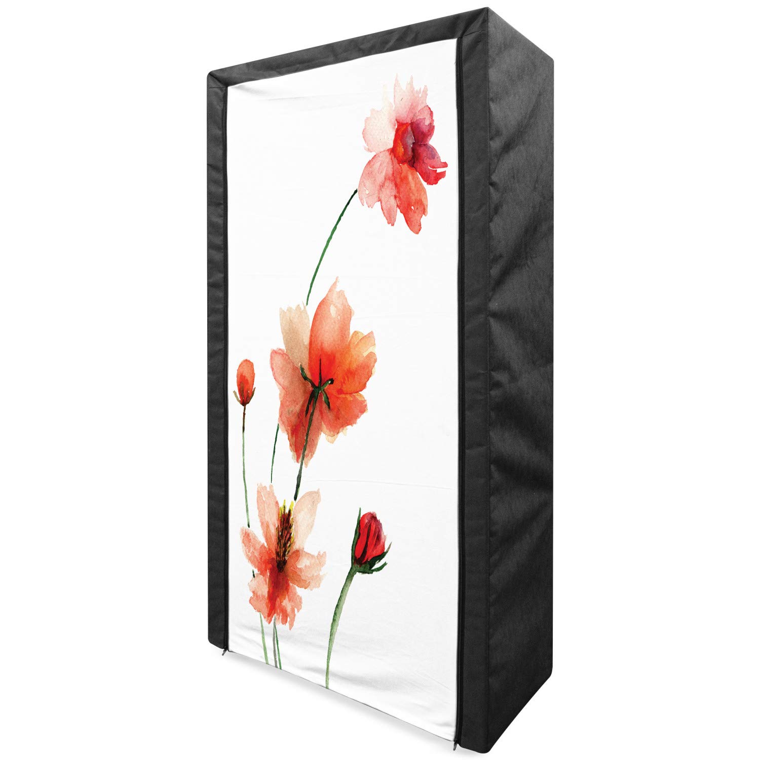 Ambesonne Watercolor Portable Fabric Wardrobe - Colorful Wildflowers Design, Vibrant Valentine-Inspired Clothing Organizer with Shelves, 33.5 Inch Storage Closet in Scarlet & Dark Green | Perfect for Bedroom, Closet Organization, Dorm Room, and Small Space Storage Solutions