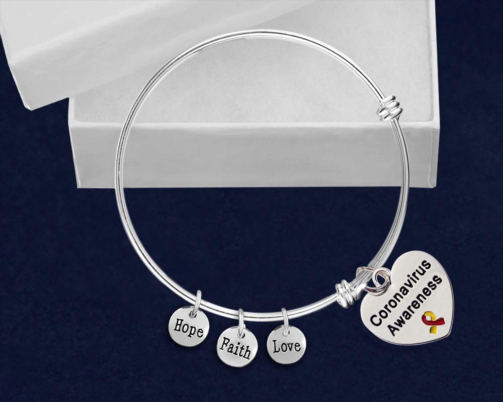 Virus Awareness Heart Charm Retractable Bracelets - Bulk Wholesale Promotional Bracelets for Fundraising Events, Charity Drives & Disease Prevention Campaigns | Perfect for COVID-19 Awareness, School Fundraisers & Health Safety Events