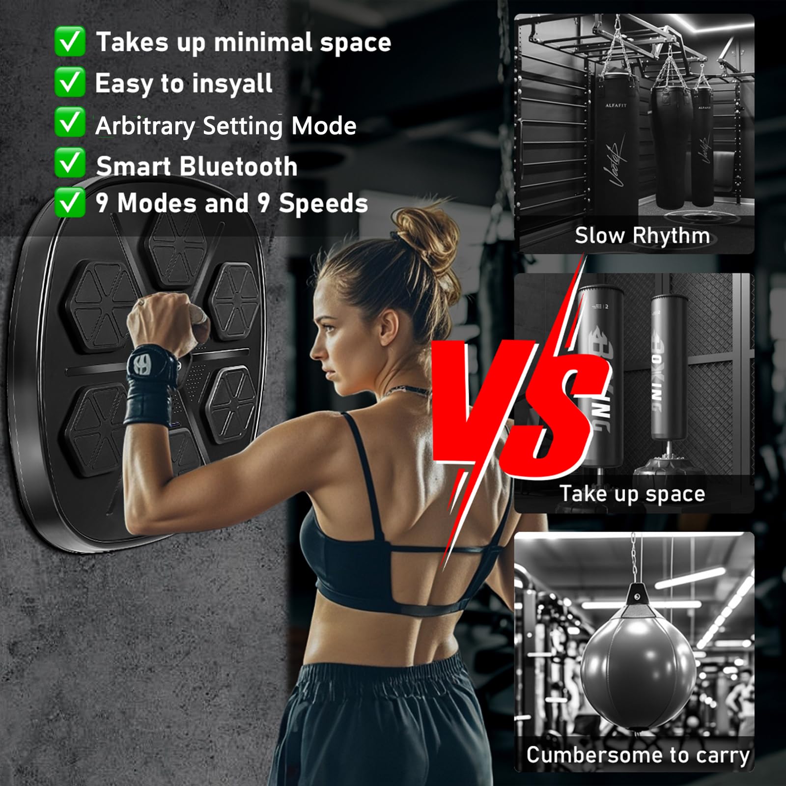 Smart Bluetooth Music Boxing Machine Trainer - 9 Speed & Mode Adjustable LED Electronic Wall Mounted Boxing Equipment for Home, Office & Gym - Perfect for Fitness Training, Stress Relief & Interactive Workouts