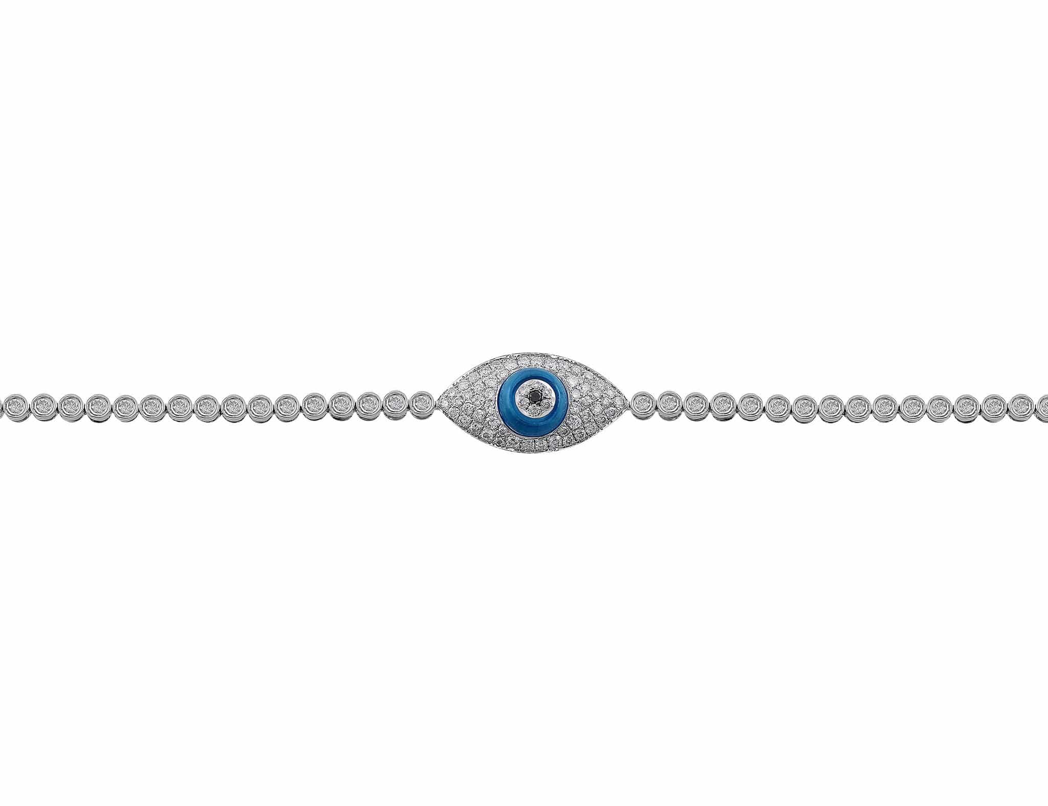 18K White Gold Evil Eye Pave Diamond Bracelet for Women - Protection Jewelry for Good Luck & Positive Energy - Perfect for Gifts, Weddings & Everyday Wear
