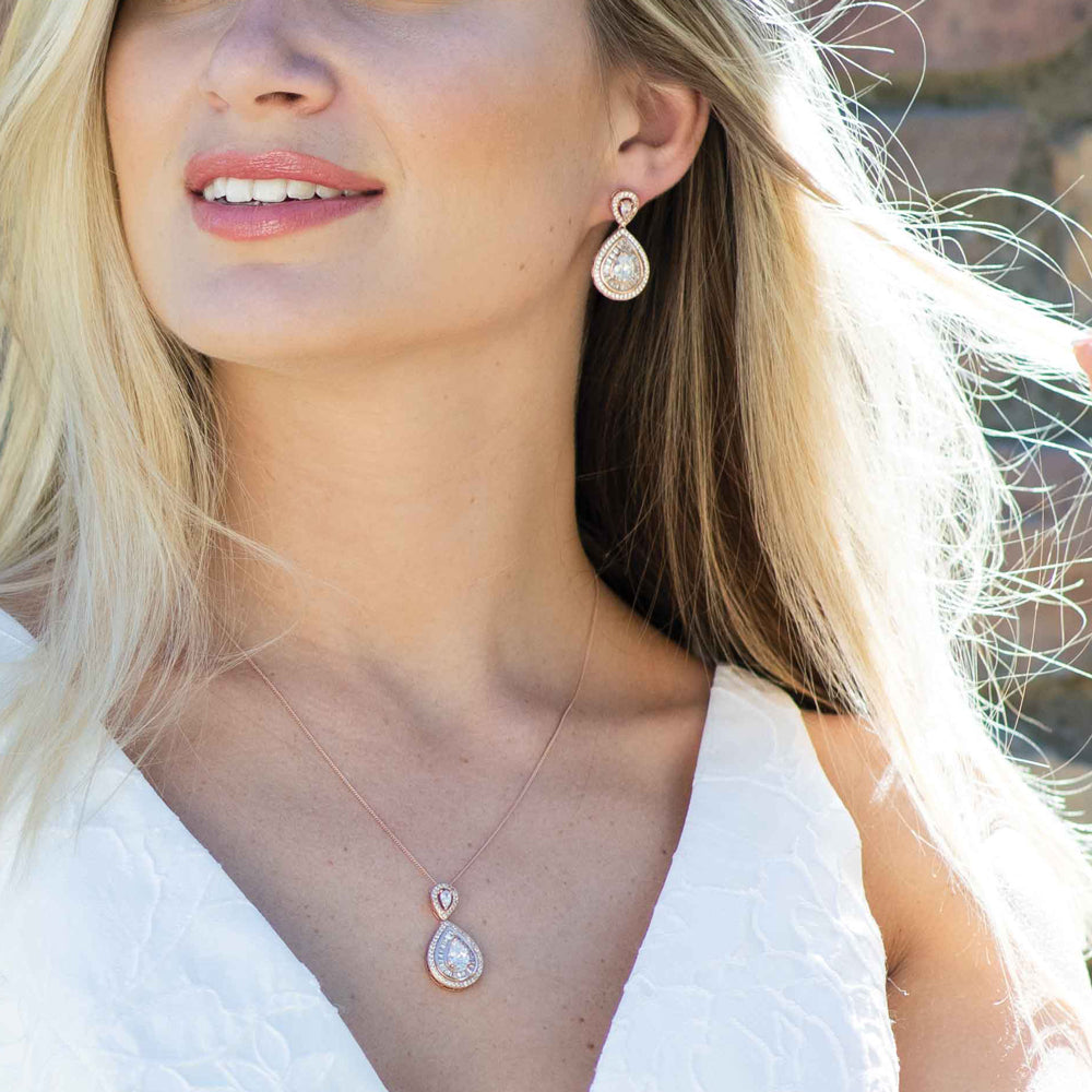 Montgomery Rose Gold Crystal Teardrop Earrings - Elegant Dangle Earrings for Women, 925 Sterling Silver Hypoallergenic Jewelry - Perfect for Weddings, Parties & Special Occasions