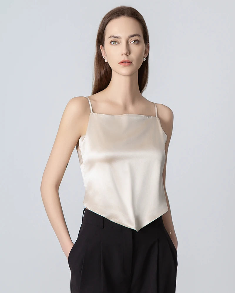 Elegant Square Neck Silk Camisole for Women - Tie Back Summer Tank Top - Perfect for Date Night, Beach Vacation & Layering Outfits