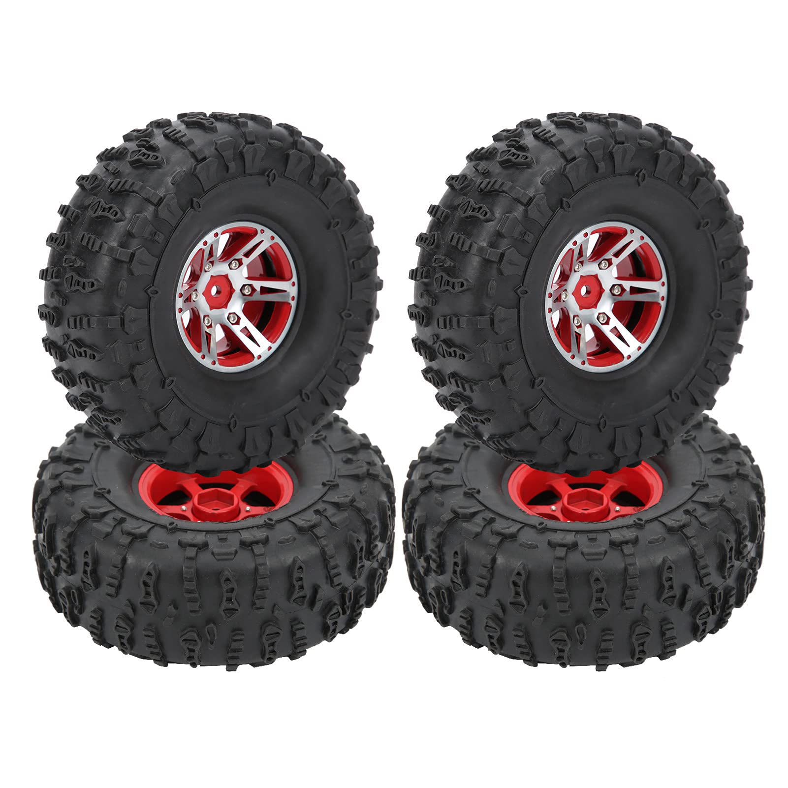 Dilwe 4PCS 1/10 Scale Off-Road RC Car Tires - Aluminum Alloy Crawler Hub Tire Set for RC D90 F350 SCX10 Models (Red) | Perfect for Rock Crawling, Trail Adventures & Off-Road RC Racing