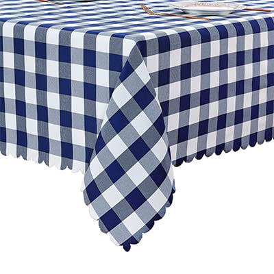 Gingham Navy-scalloped-yarn Dyed-tablecloth
