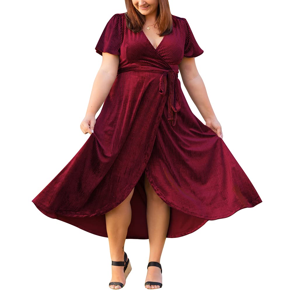 Elegant Women's Long Velvet Wrap Formal Dress with Slit Waist Tie - Perfect for Cocktail Parties, Prom Nights & Evening Events