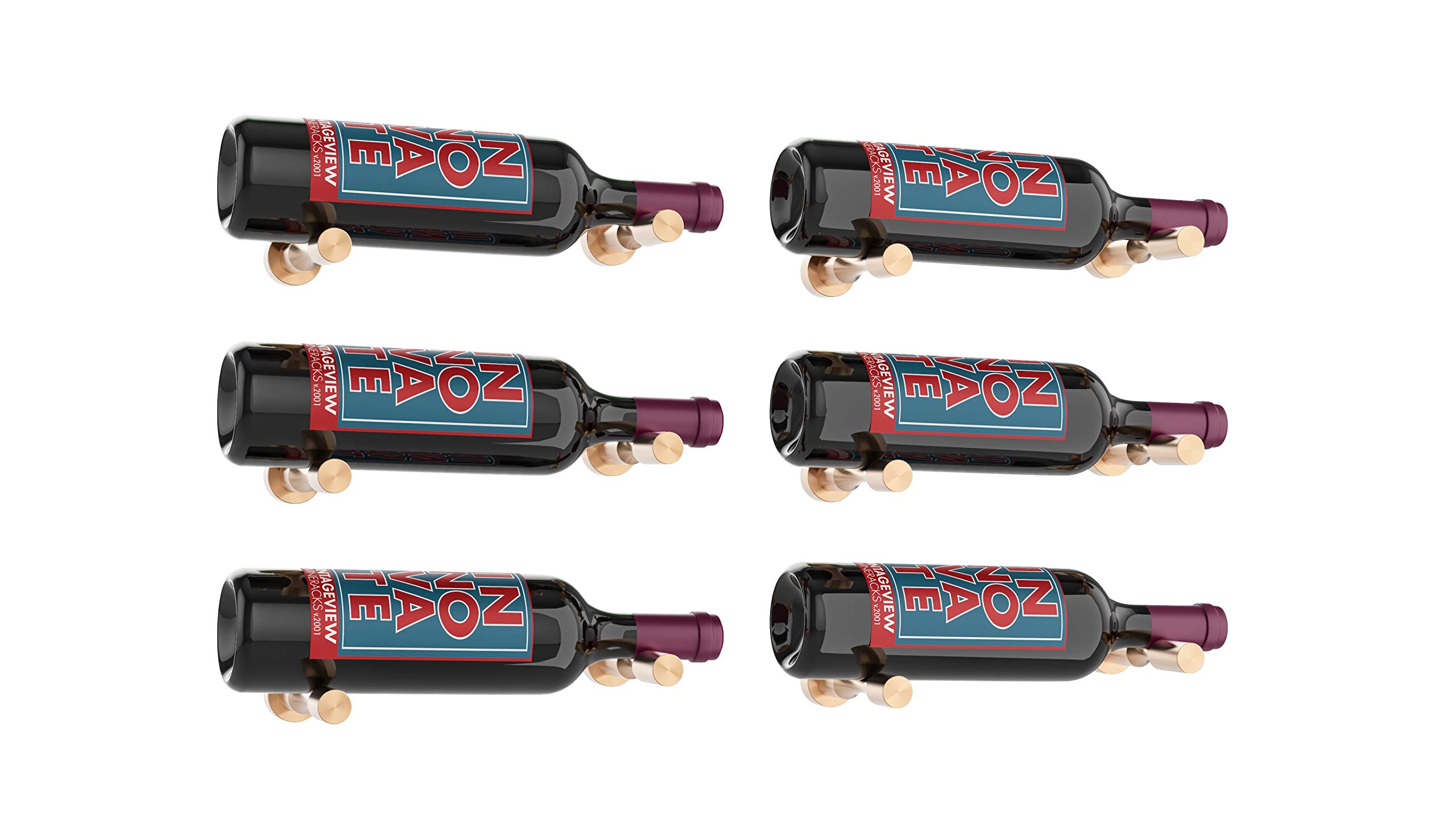 VintageView Vino Series Wall Mounted Wine Rack - Modern 6-Bottle Wine Storage with Label-Forward Design in Golden Bronze | Perfect for Kitchen, Dining Room & Bar Decor | Space-Saving Wine Display for Home & Office