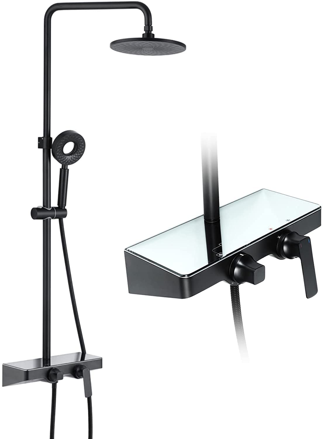 Wall Mounted Shower System - 9 Inch Rainfall Shower Head with Adjustable Height, 3-Function Handheld Sprayer & Black Tub Spout Trim Kit | Perfect for Bathroom Renovation & Spa-Like Shower Experience