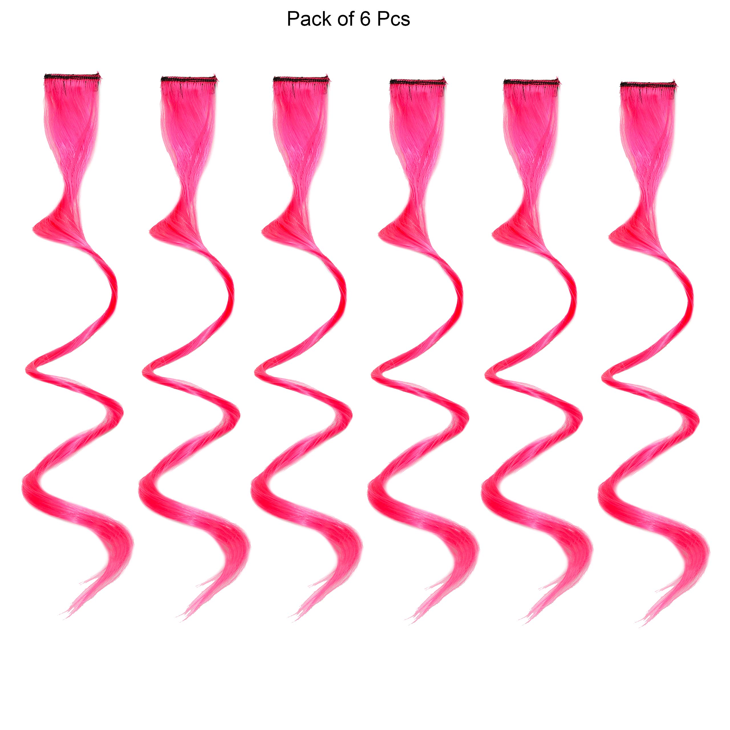 Rapidsflow® 6-Piece Colored Hair Streak Extensions for Women & Girls - Real Human Hair Highlights, Curly Pink - Perfect for Parties, Cosplay & Daily Styling