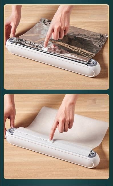 Refillable Magnetic Plastic Wrap Dispenser with Slide Cutter - Easy Press & Seal Food Storage Organizer for Kitchen Countertop, Pantry & Meal Prep