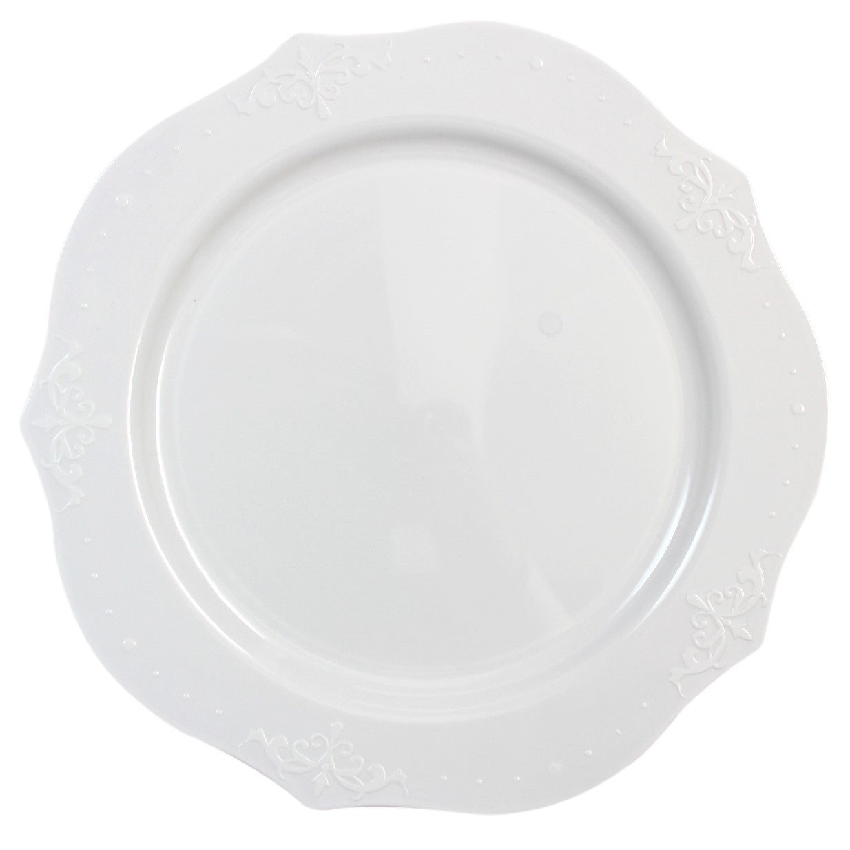 20-Pack White Round Plastic Dinner Plates - Elegant Antique Design for Parties, Picnics & Everyday Dining