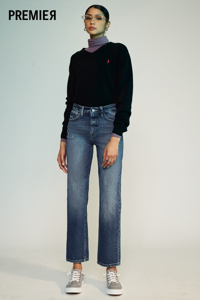 Dorothea Premier High Rise Straight Jeans for Women - Classic Stretch Denim Pants for Everyday Wear | Office, Casual & Date Night Outfits