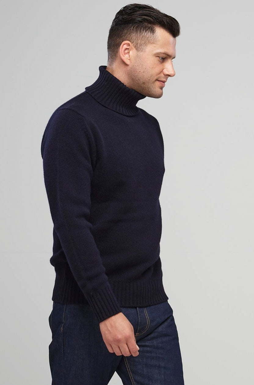 Premium Men's Lambswool Roll Neck Sweater - Navy Blue Winter Pullover for Casual Wear & Office Outfits | Warm & Soft Knit Jumper for Cold Weather