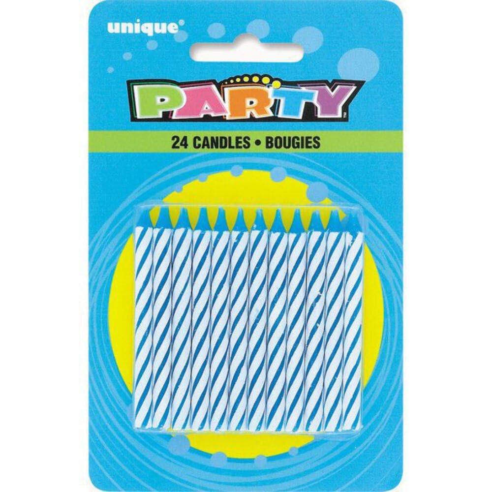 1905BC Striped Blue Birthday Candles - Pack of 24 (6cm) for Party Decorations, Cake Toppers & Celebrations | Unique Party Supplies