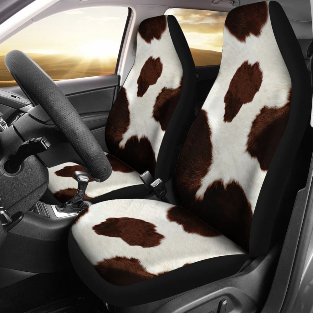 Premium Brown Cowhide Printed Car Seat Covers - Universal Fit for Cars, Trucks & SUVs - Durable & Stylish Protection for Road Trips, Commuting & Daily Driving
