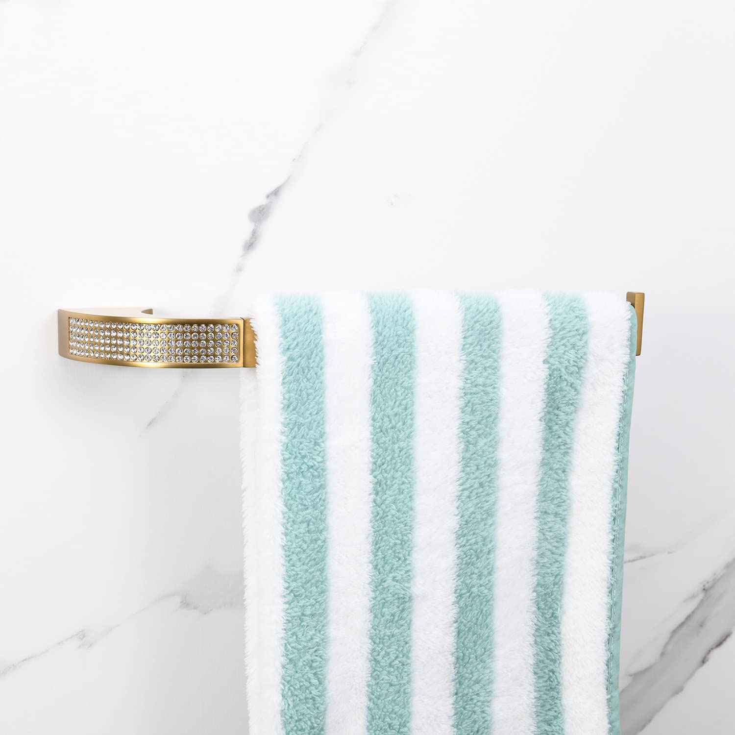 Premium Heavy-Duty Gold Bathroom Hardware Set - Hand Towel Holder & Towel Ring Rack with Brass & Crystal Inlay - Wall Mounted Bathroom Accessories for Luxury Homes & Hotels (Brushed Gold Finish) - Perfect for Spa, Master Bath & Guest Bathroom Decor