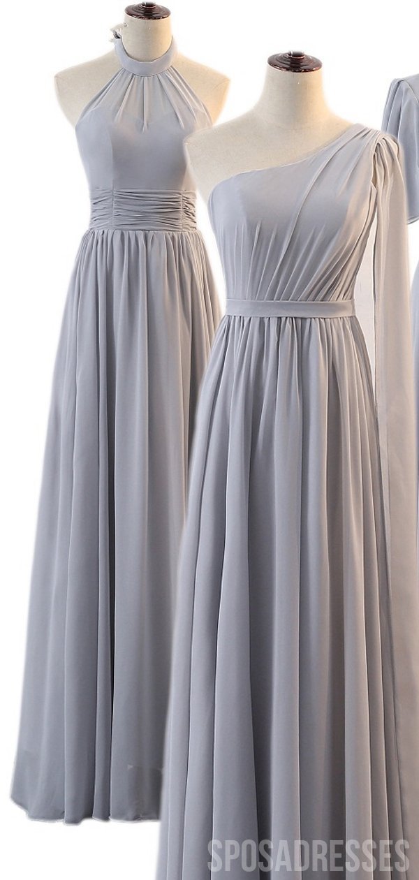 Elegant Mismatched Grey Chiffon Long Bridesmaid Dresses - WG795 | Perfect for Wedding Parties, Formal Events & Special Occasions