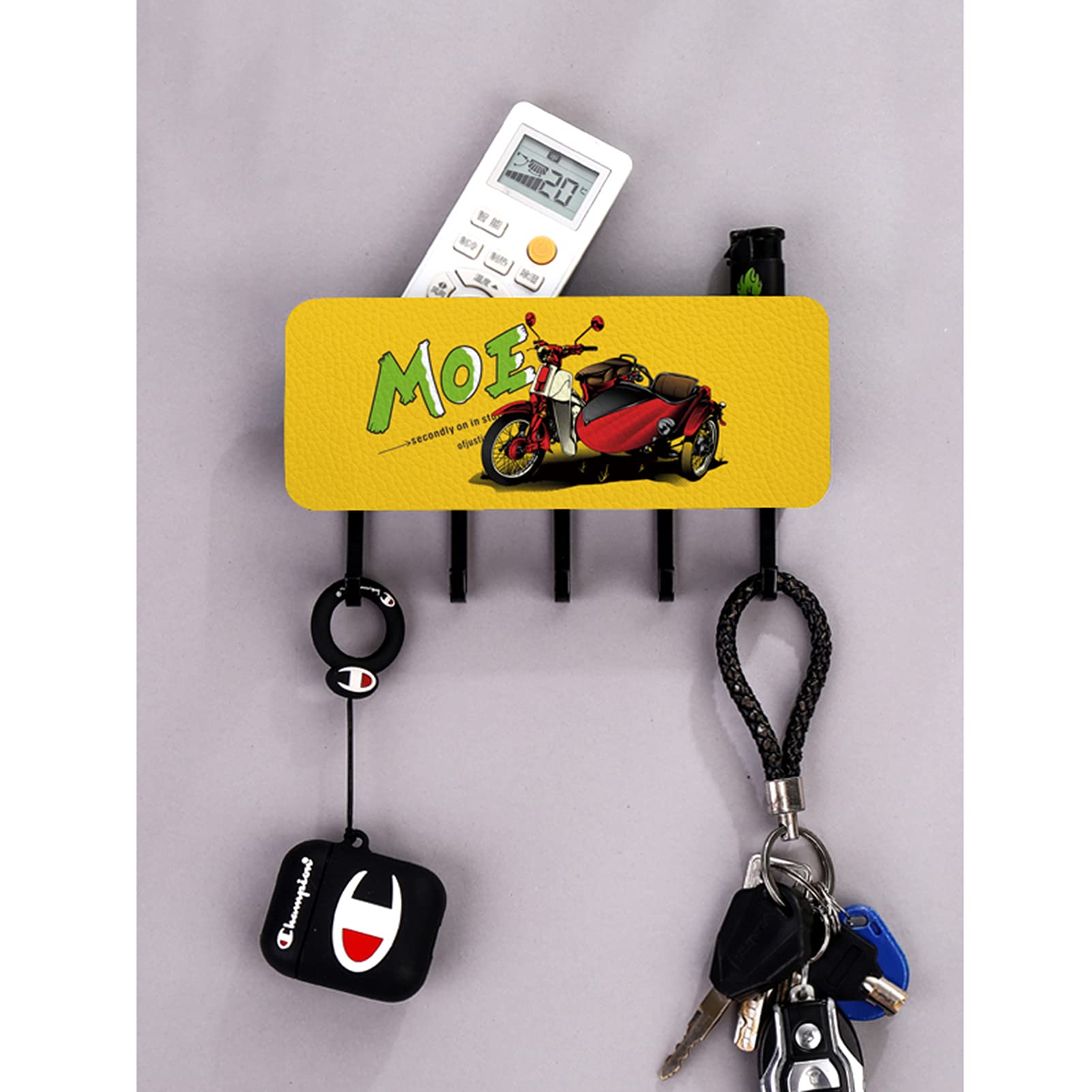 Wooden Key Ring Hook - Wall Mount Key Holder & Mail Organizer for Entryway, Home Office, Kitchen - Rustic Shelf Decor with Hooks for Keys, Coats, Hats & Small Items - Perfect for Home Organization & Space Saving