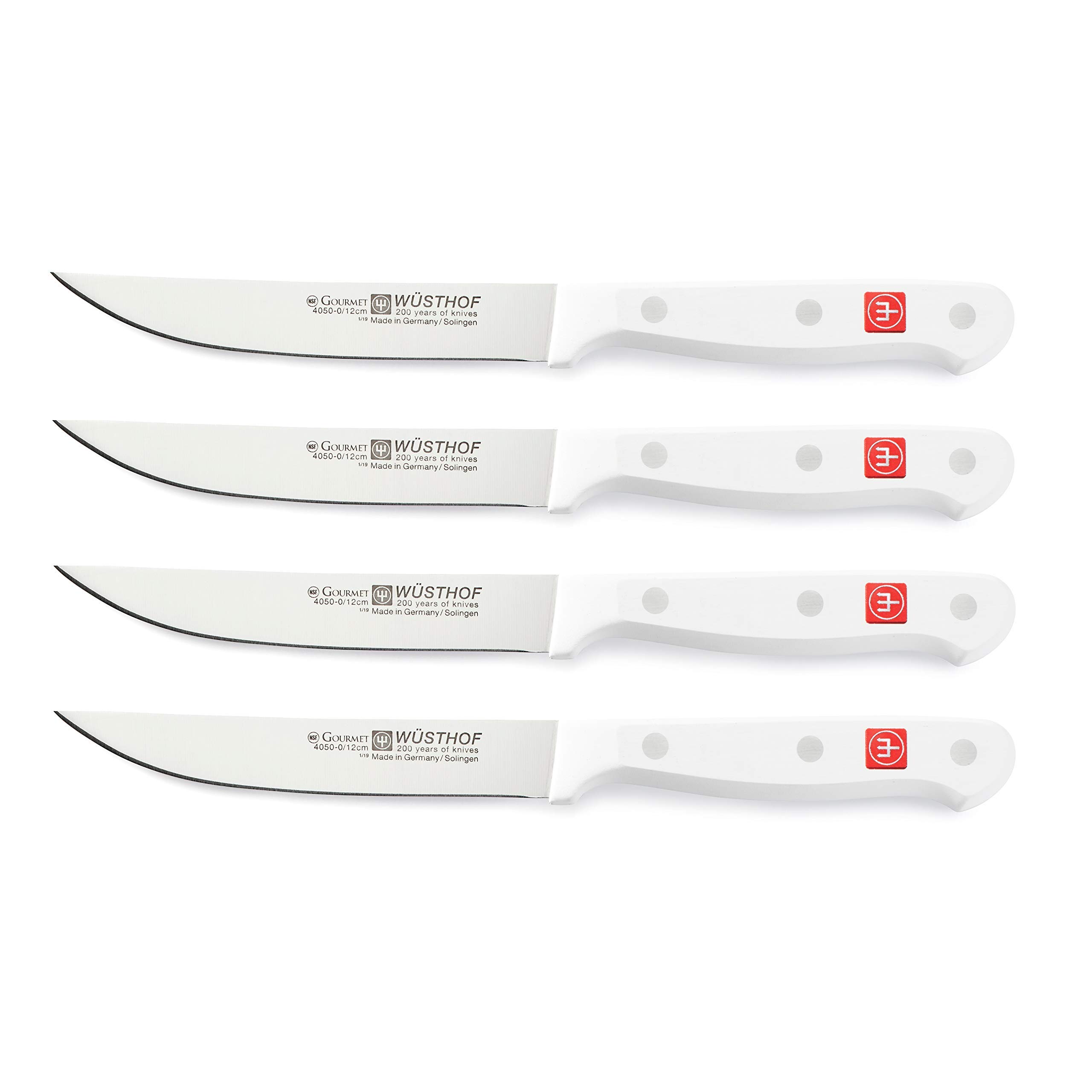 Wusthof Gourmet 4-Piece Steak Knife Set with White Handles - Premium German Stainless Steel Steak Knives for Fine Dining, BBQ & Meat Cutting