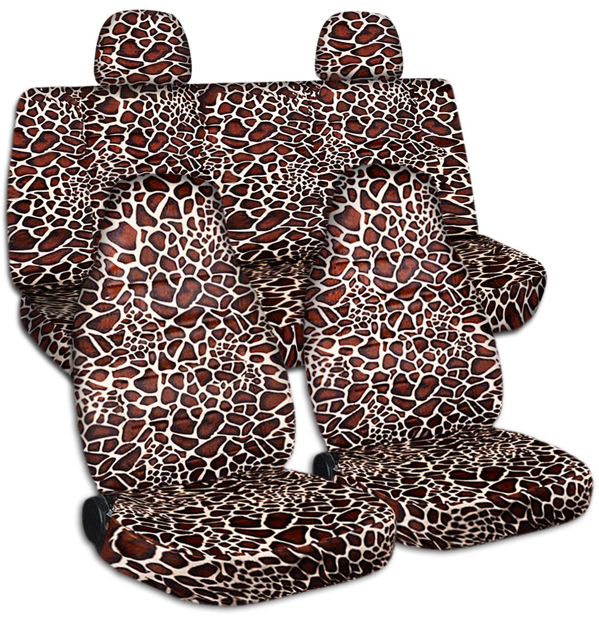 Animal Print Car Seat Covers with 2 Rear Headrest Covers - Giraffe Pattern Universal Fit for Cars, Trucks, Vans, RVs & SUVs (30 Prints Available) - Perfect for Road Trips, Daily Commutes & Vehicle Protection